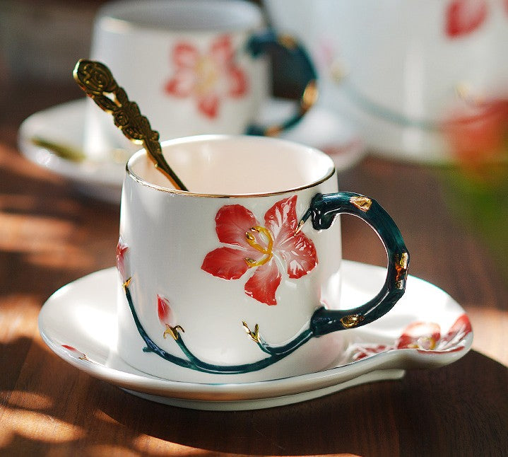 Premium British Afternoon Tea Cup Set - Elegant Bone China Porcelain Tea Cups with Saucers - Traditional English Style Ceramic Coffee Mugs - Perfect for High Tea, Bridal Showers & Gift Giving