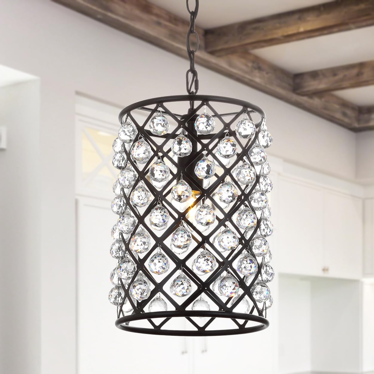 JONATHAN Y JYL9025A Gabrielle 10-Inch Crystal & Metal LED Pendant Light - Modern Contemporary Transitional Glam Chandelier - Perfect for Living Room, Dining Room, Kitchen, Bedroom, Hallway & Foyer - Oil Rubbed Bronze Finish