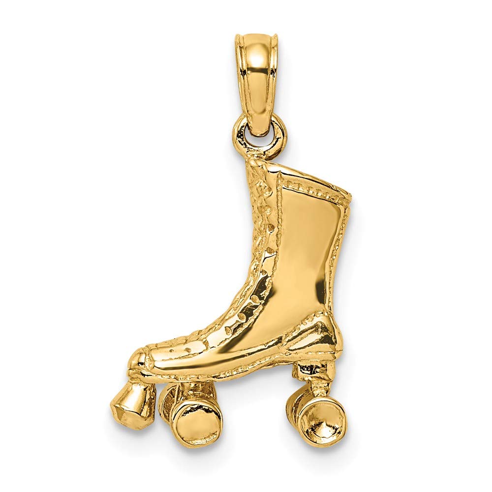 14K Yellow Gold 3D Roller Skate Pendant Necklace - Jewelry Gift for Skaters & Roller Derby Fans - Perfect for Birthdays, Anniversaries & Sporty Fashion