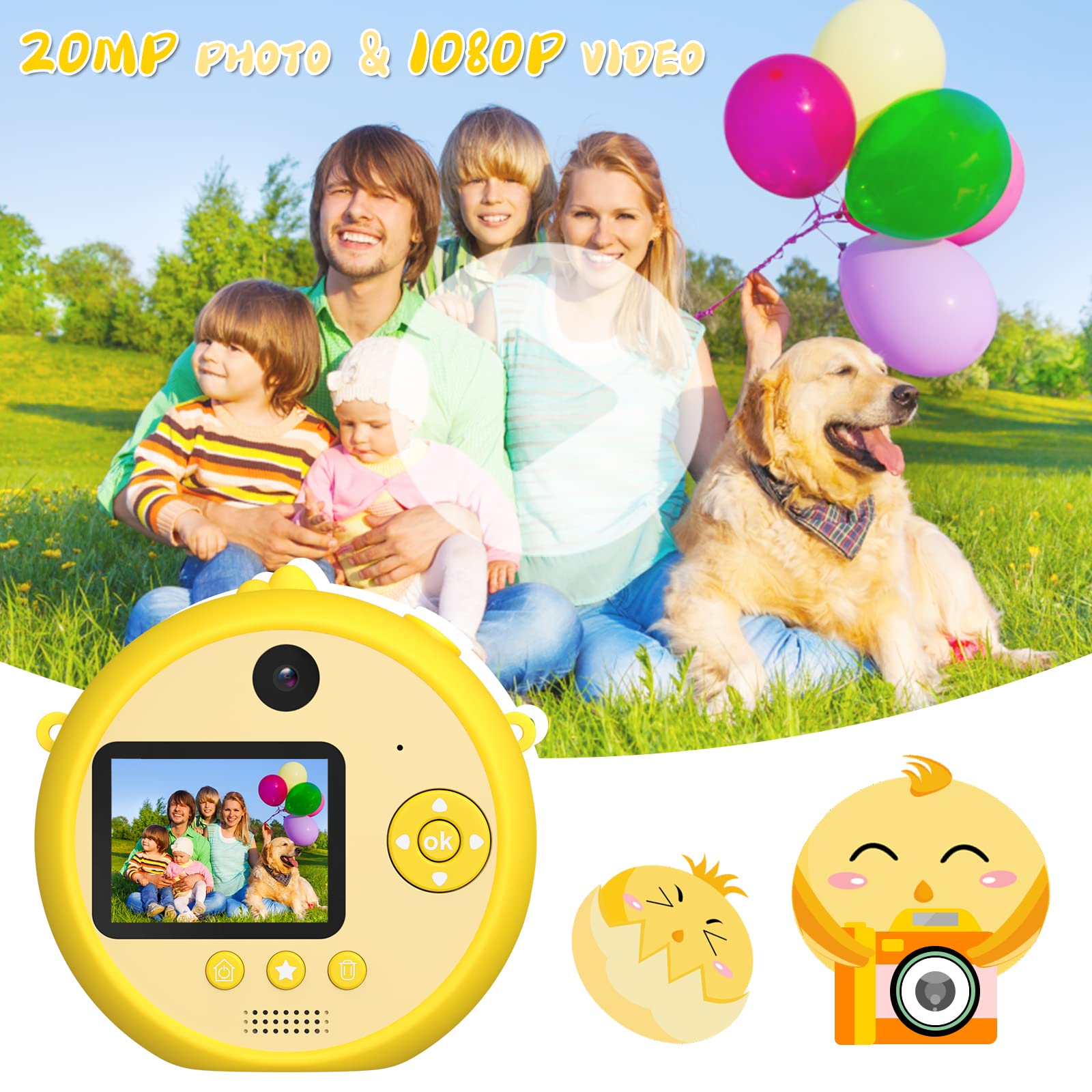 **12MP Kids Digital Camera with Tripod - 1080P HD Video, 32GB SD Card Included - Perfect for Birthday Gifts, Selfies & Family Adventures (Yellow)**