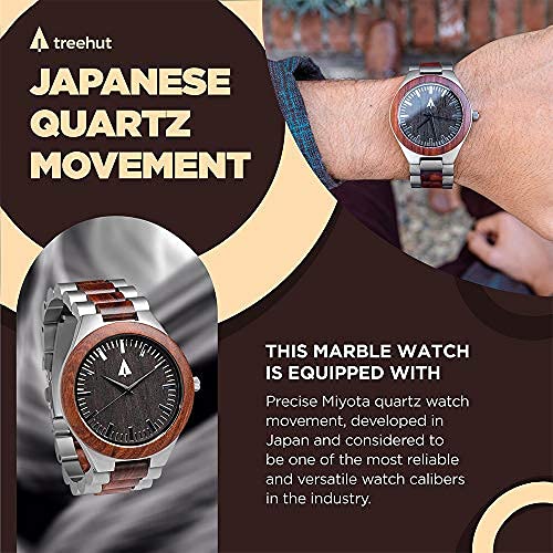 Men's Wooden Watch - Japanese Quartz Analog with Stainless Steel Clasp - for Outdoor & Office
