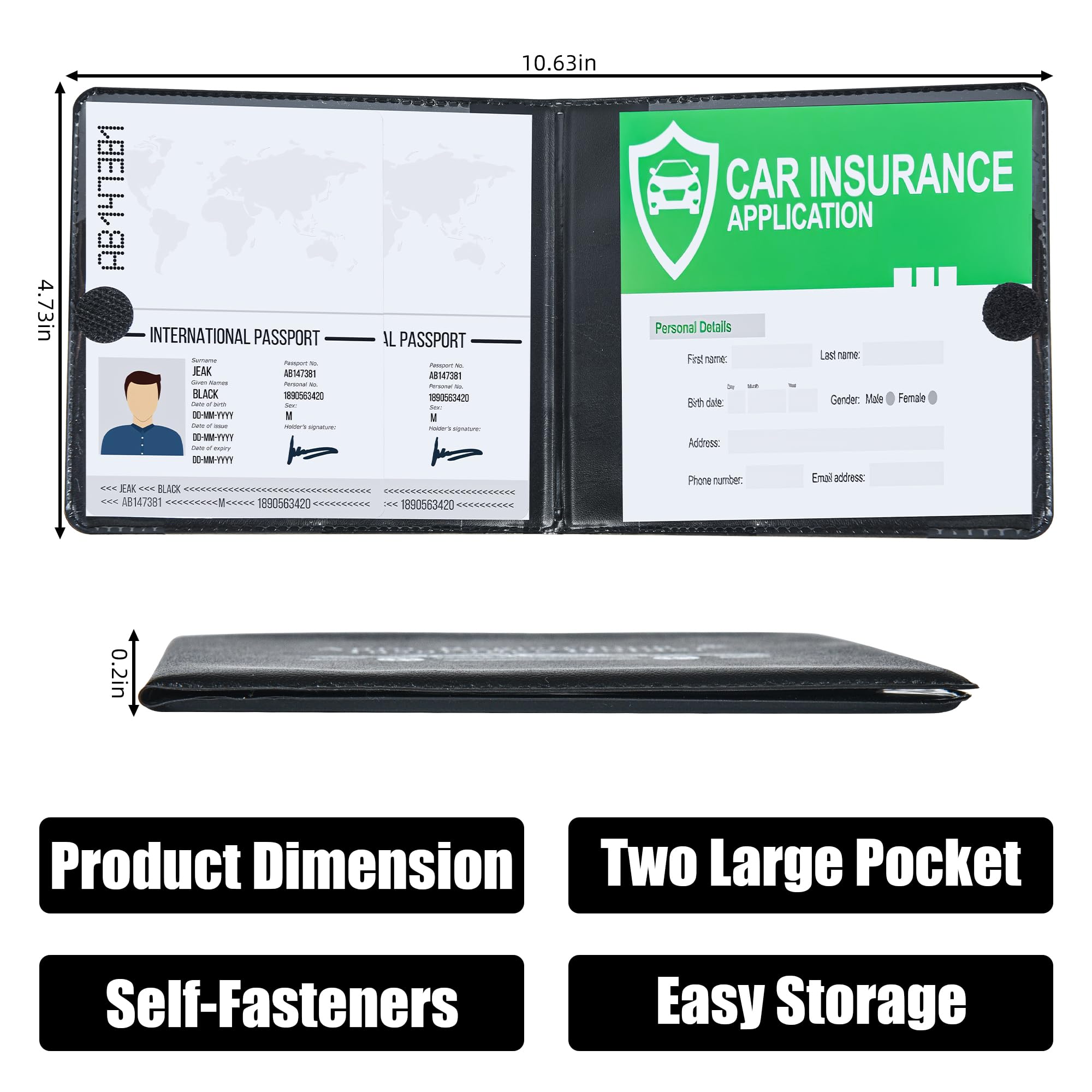 Pacific Mailer 2-Pack Auto Registration & Insurance Card Holder - Waterproof Car Document Organizer for Glove Box, ID & License Holder - Perfect for Vehicle Registration, Insurance Cards & Essential Documents (Black) - Ideal for Car, Truck, RV & Motorcycle Organization
