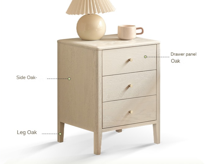 Solid Oak Wood Nightstand - Cream Finish, Modern Bedside Table for Bedroom, Living Room, or Nursery Furniture