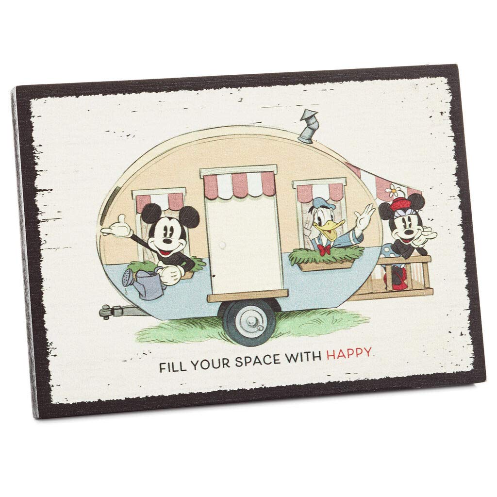 Disney Mickey Mouse & Friends Happy Wooden Quote Sign - Perfect for Kids' Room Decor, Nursery Wall Art & Disney Themed Gifts