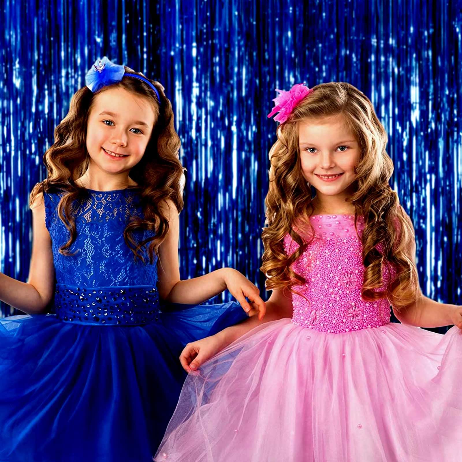 4 Pack Blue Foil Fringe Curtain Backdrop - 3.28Ft x 8.2Ft Metallic Tinsel Streamers for Under the Sea Party, Photo Booth Props, Birthday Decorations, Summer Ocean Theme Party Supplies - Perfect for Baby Showers, Gender Reveals & Mermaid Themed Events