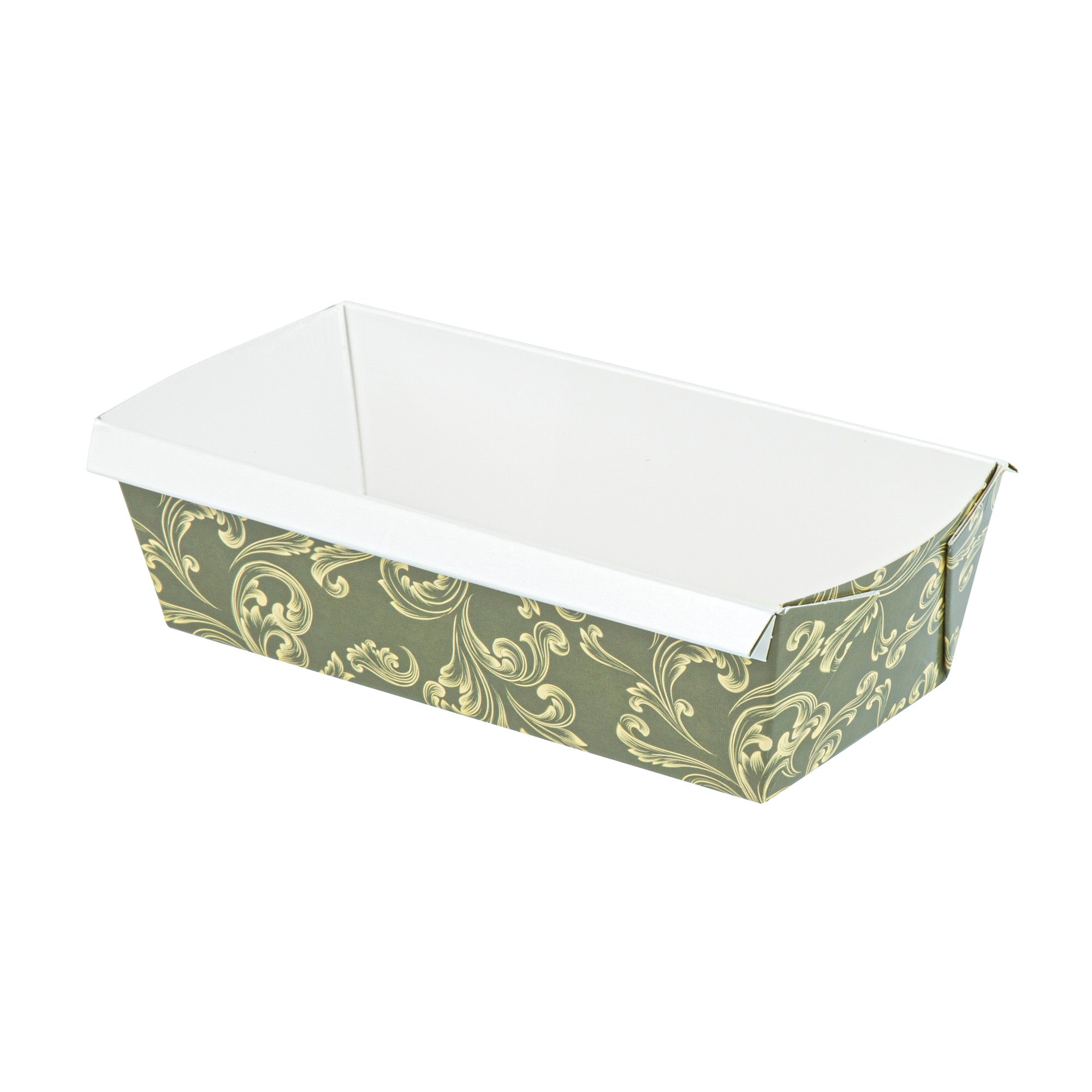 Bake Tek 32 oz Dark Green Vintage Floral Paper Loaf Pans - Greaseproof, Disposable, 8 x 3.75 x 2.25 Inches (100 Count) - Perfect for Homemade Bread, Banana Bread & Holiday Baking Gifts