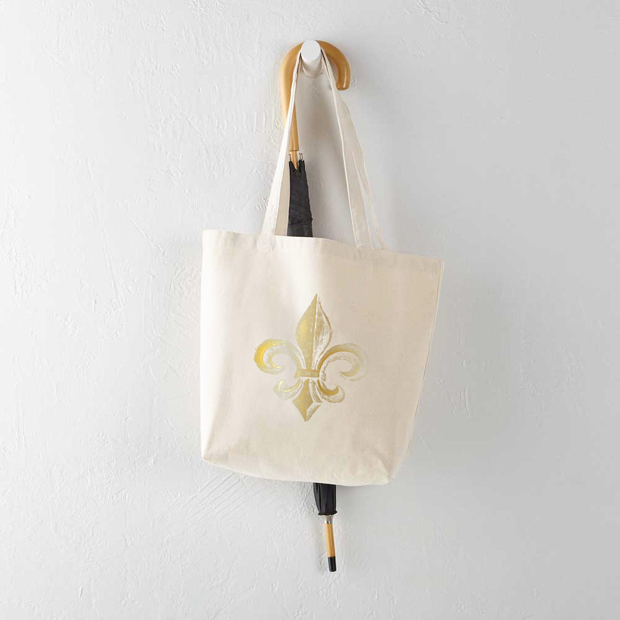 Gold Fleur De Lis Tote Bag - Natural Canvas Reusable Shopping Bag for Groceries, Beach & Everyday Use | Eco-Friendly & Durable