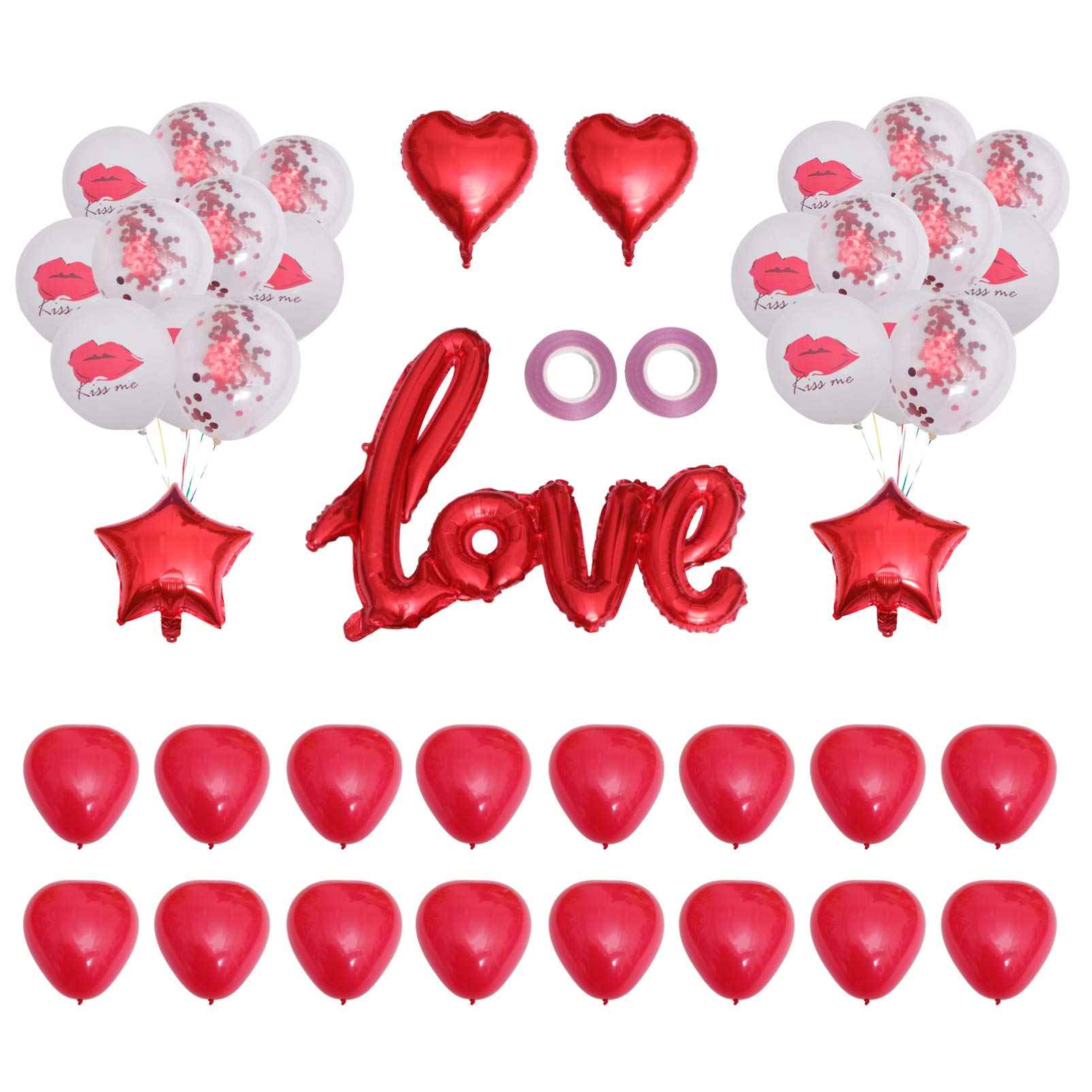 48pcs Valentine's Day Heart Balloons - Red & Pink Love Foil Balloons for Wedding, Anniversary, Couples Party Decorations - Romantic Backdrop for Proposals, Bridal Showers & Birthday Celebrations