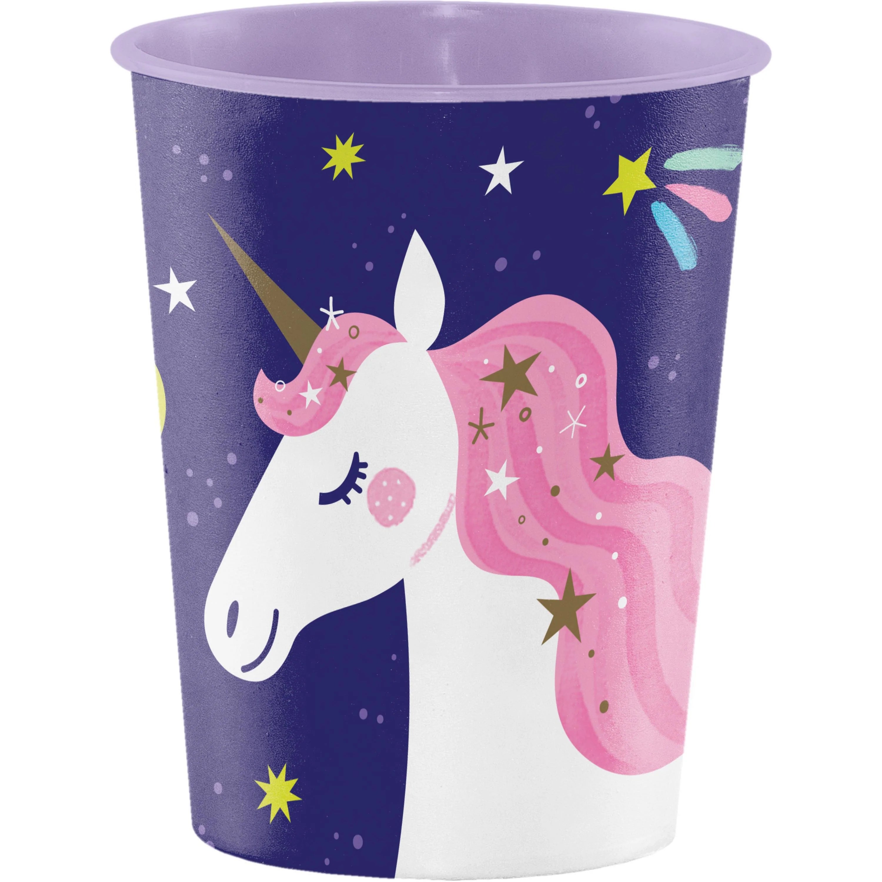 12-Piece Bulk Unicorn Galaxy Plastic Keepsake Cups 16oz - Colorful Party Cups for Birthday, Baby Shower & Themed Events