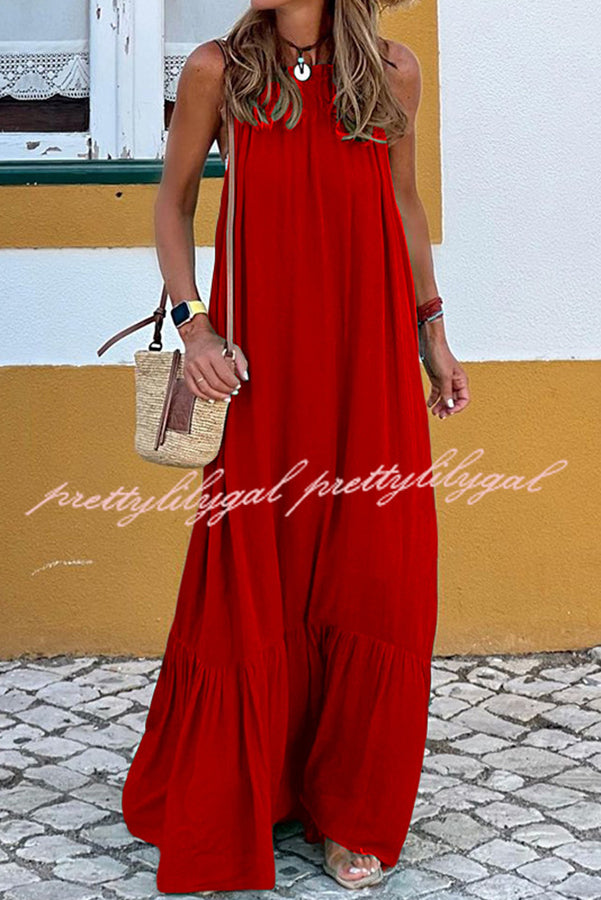 Summer Colors Elastic Neckline A-Line Loose Maxi Dress - Flowy Beach Dress for Women, Perfect for Vacation, Casual Outings & Summer Weddings