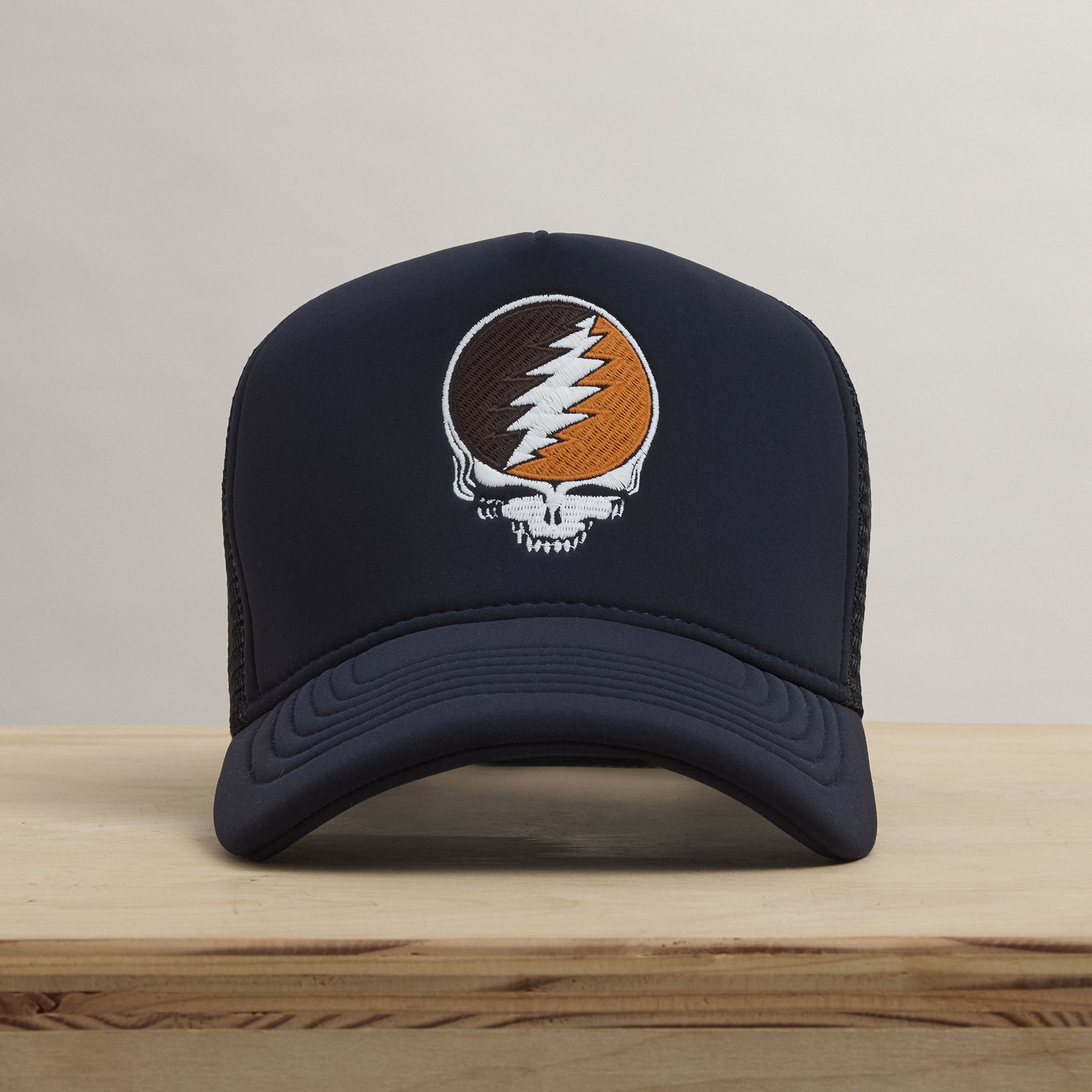 Grateful Dead Multicolor Skull Embroidery Trucker Hat - Navy Blue Adjustable Snapback Cap for Men & Women - Perfect for Concerts, Festivals, and Casual Streetwear