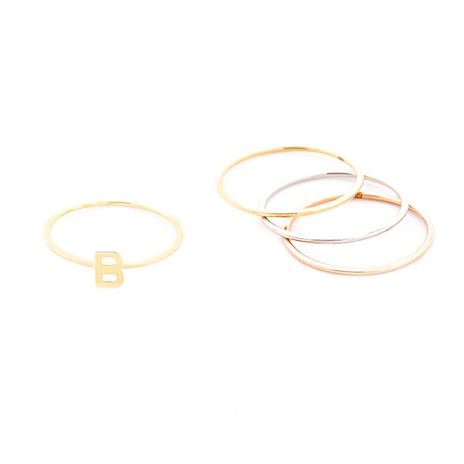 Initial Letter Monogram Stackable Rings for Women - 10K Yellow Gold, White Gold, Rose Gold & Sterling Silver Alphabet Rings - Personalized Jewelry Gift for Girls, Teens - Perfect for Daily Wear, Stacking & Layering