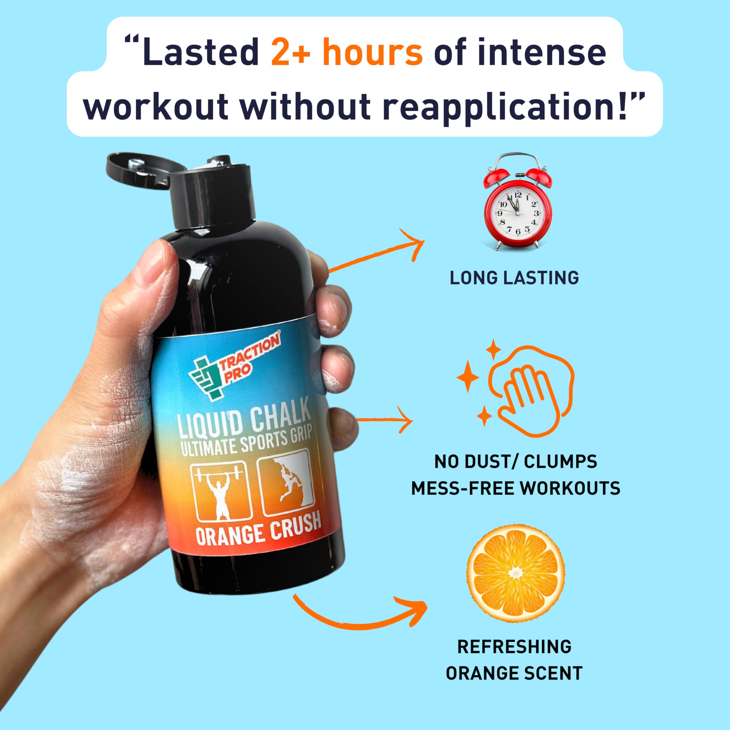 Premium Liquid Chalk 50ml & 250ml - Orange Scented Non-Toxic Climbing Chalk for Rock Climbing, Weightlifting & Gymnastics | Fast Drying, Long Lasting & Mess-Free Hand Grip Enhancer for Gym, Pole Dancing & Workout | Ideal for Sweaty Hands During Intense Training Sessions