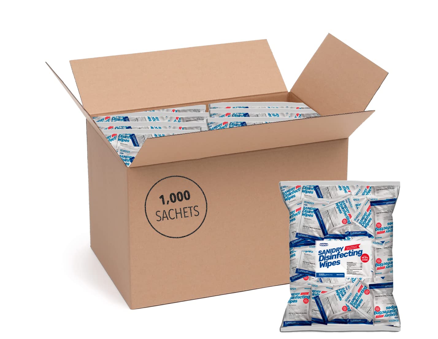 Rosmar Sanidry Disinfecting Wipes - 1000 Count Individually Wrapped Sachets (10 Packs x 100 Wipes) | EPA Approved Unscented Multi-Surface Cleaning Wipes for Hospitals, Schools, Offices & Home Use | Safe on Countertops, Floors, Electronics & High-Touch Surfaces
