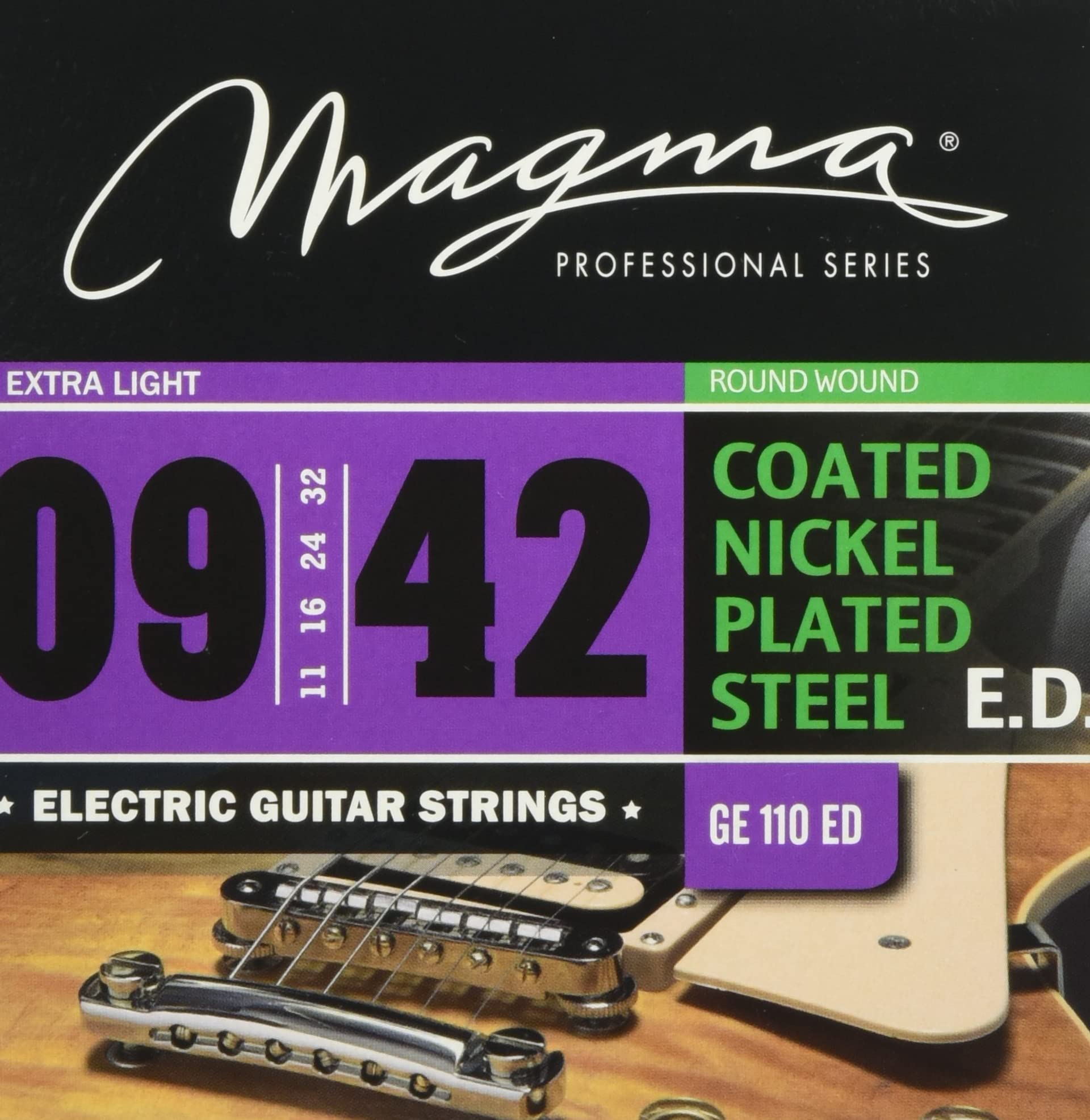 Magma Electric Guitar Strings Super Light Gauge .009-.042 Coated Nickel-Plated Steel Set (GE110ED) - Perfect for Rock, Blues & Studio Recording
