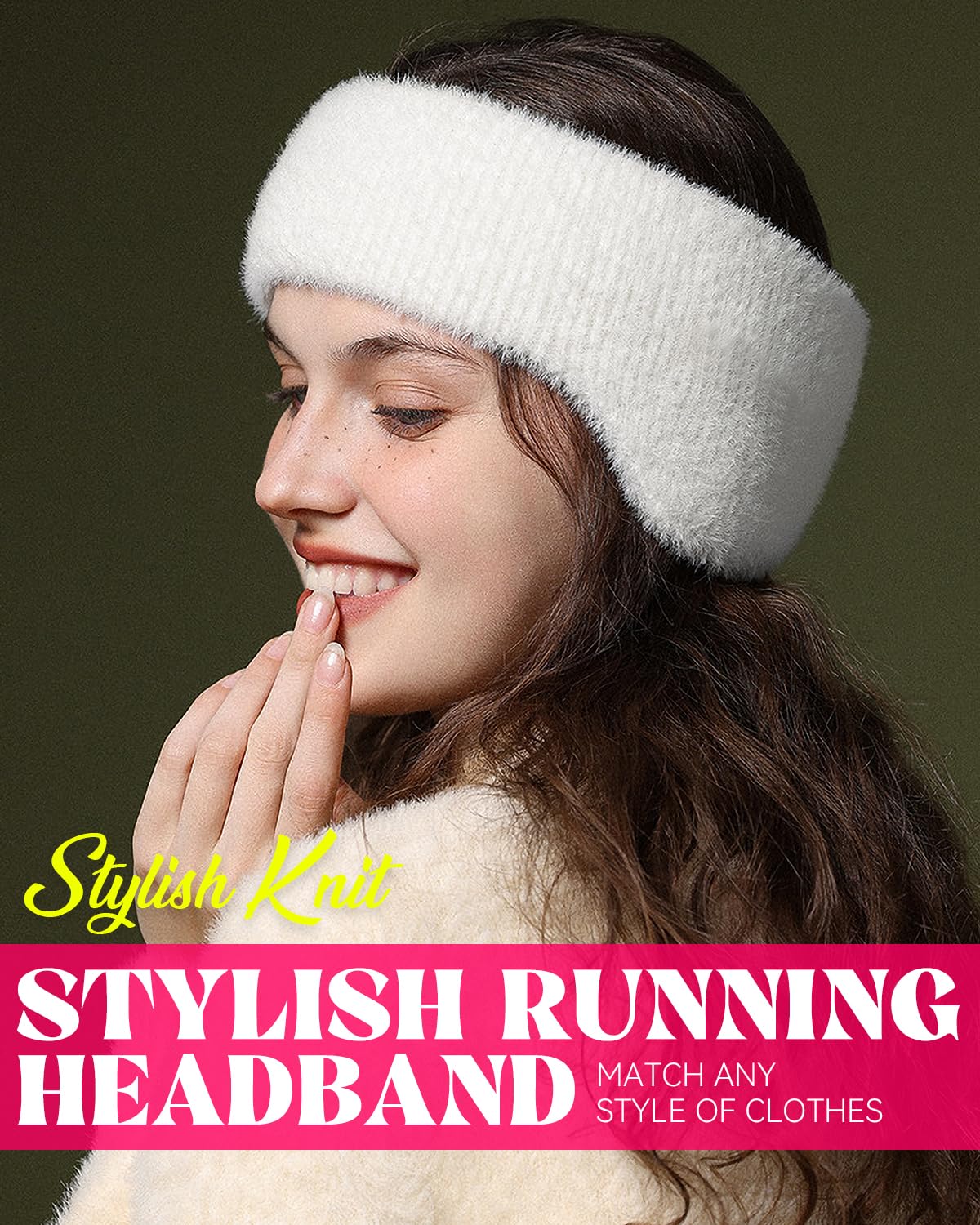 Women's Double Layer Thick Knitted Fuzzy Winter Headband - Fleece Ear Warmers & Head Wrap for Skiing, Running & Outdoor Activities | Cozy Winter Accessory Gift