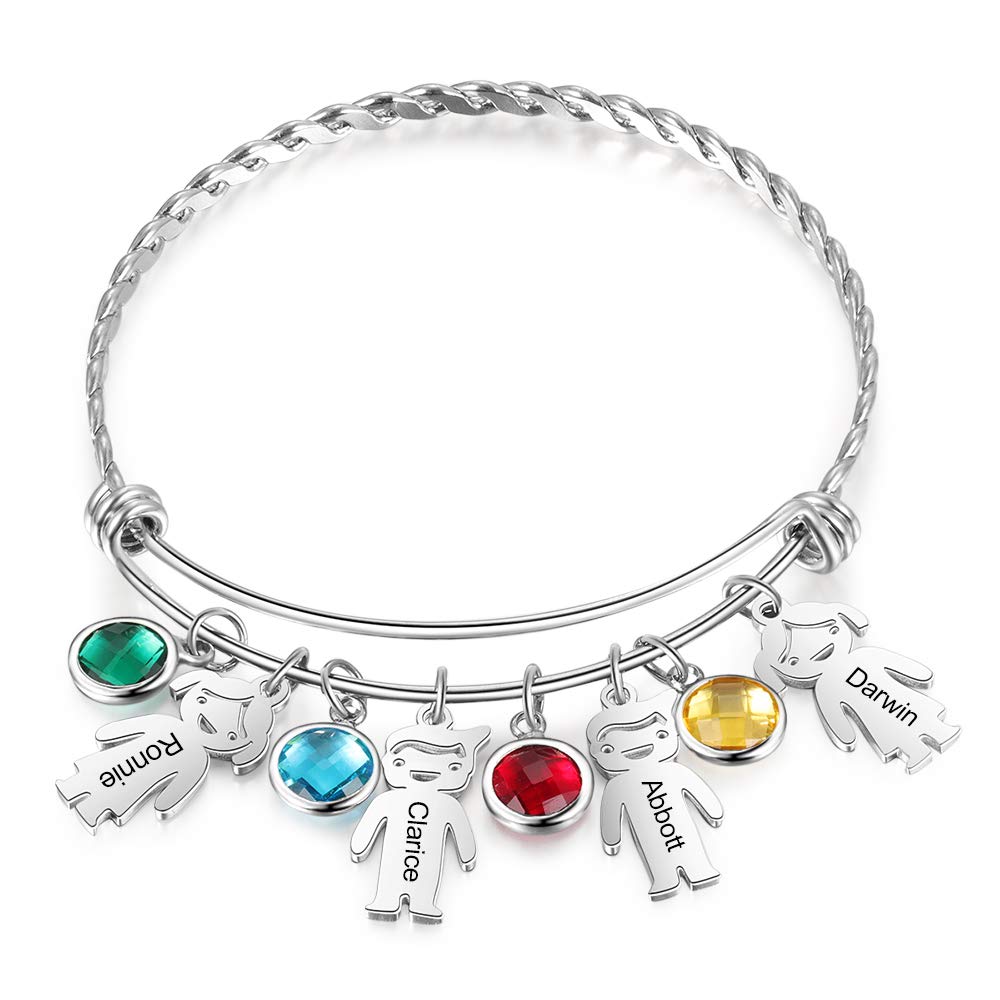 Personalized Birthstone Bracelet for Mom - Custom Name & Baby Charm Jewelry with 1-5 Birthstones - Perfect Gift for Mother's Day, Birthday, Christmas - Great for Grandmothers, Wives & New Moms - Elegant Jewelry for Everyday Wear & Special Occasions