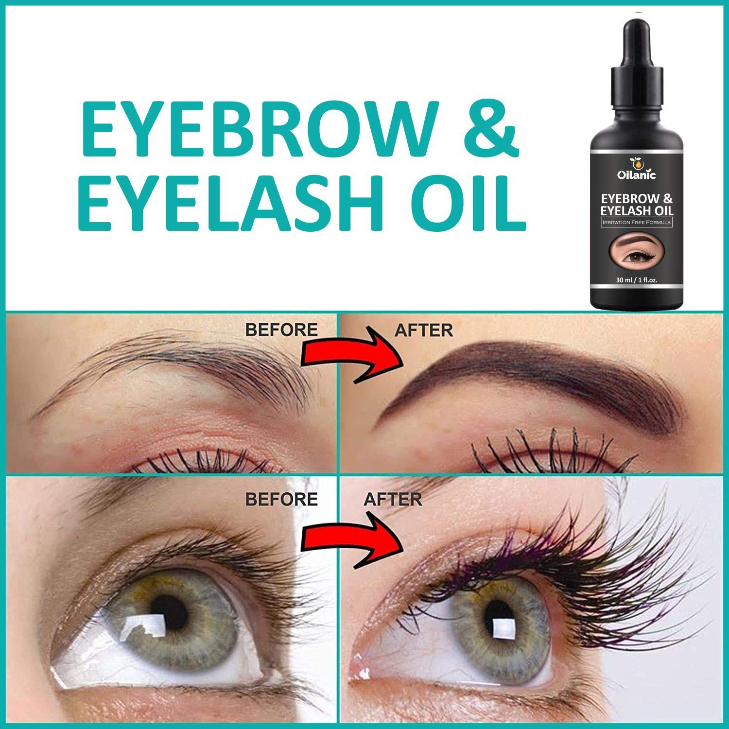 Oilanic 100% Pure Organic Eyebrow & Eyelash Growth Oil - 30ml | Natural Lash & Brow Enhancer for Thicker, Fuller Hair | Perfect for Nighttime Treatment & Daily Conditioning