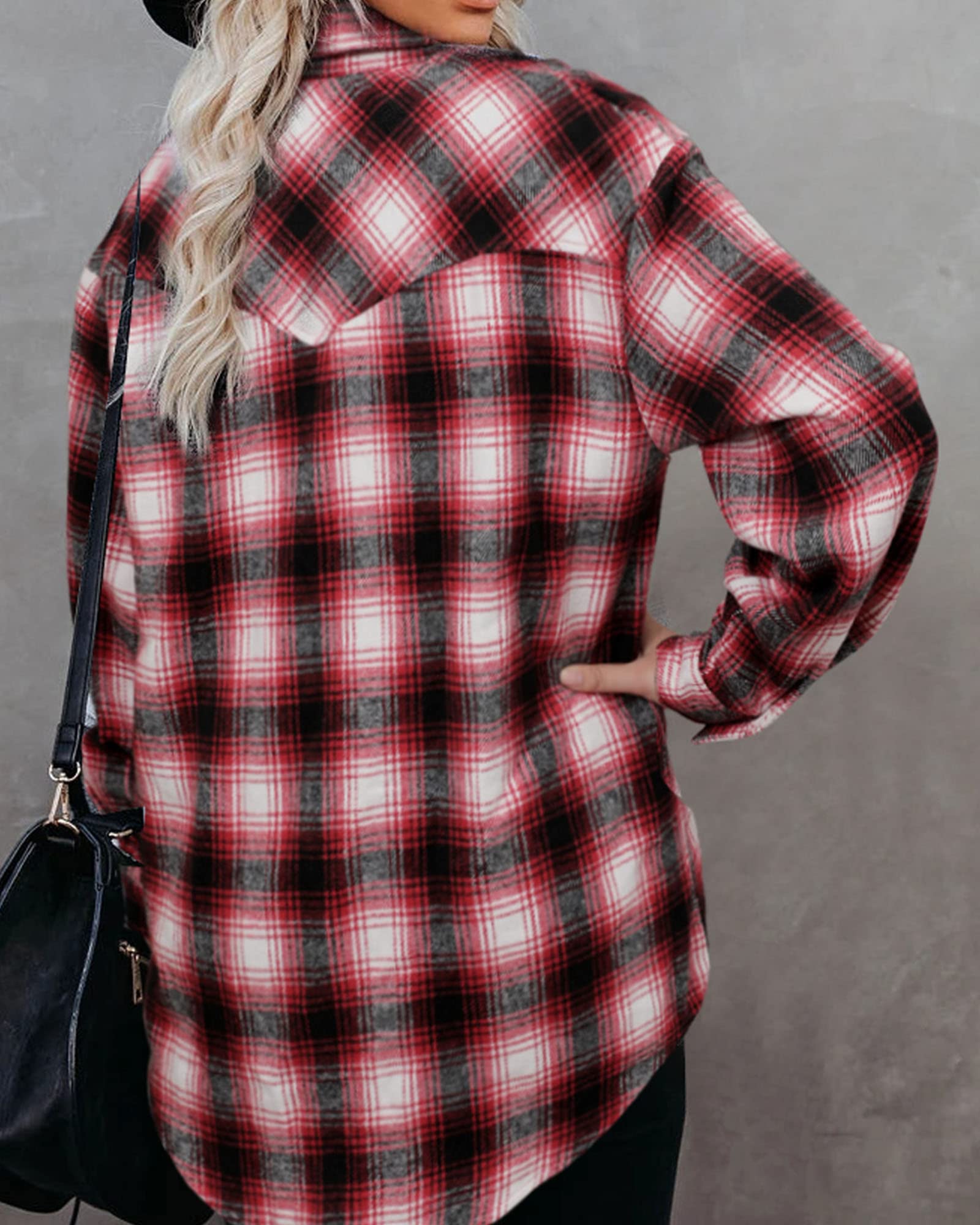 BTFBM Women's Plaid Flannel Shacket - Long Sleeve Button Down Casual Blouse for Fall & Spring | Loose Fit Tops for Work, Weekend & Outdoor Activities (2025 Fashion)