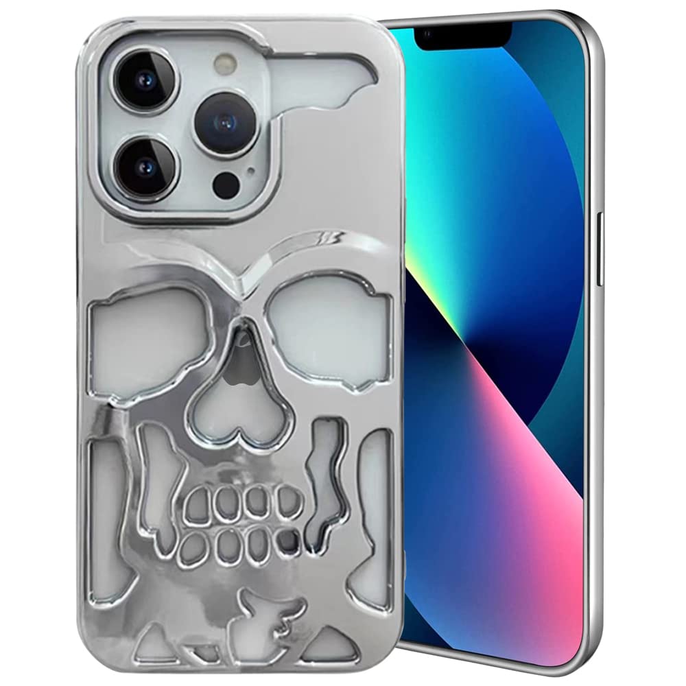 2023 Premium Metal Skull Phone Case for iPhone 13 - Luxury Hollow Design with Personality Carving | Protective Soft Cover for Everyday Use, Parties & Gifts