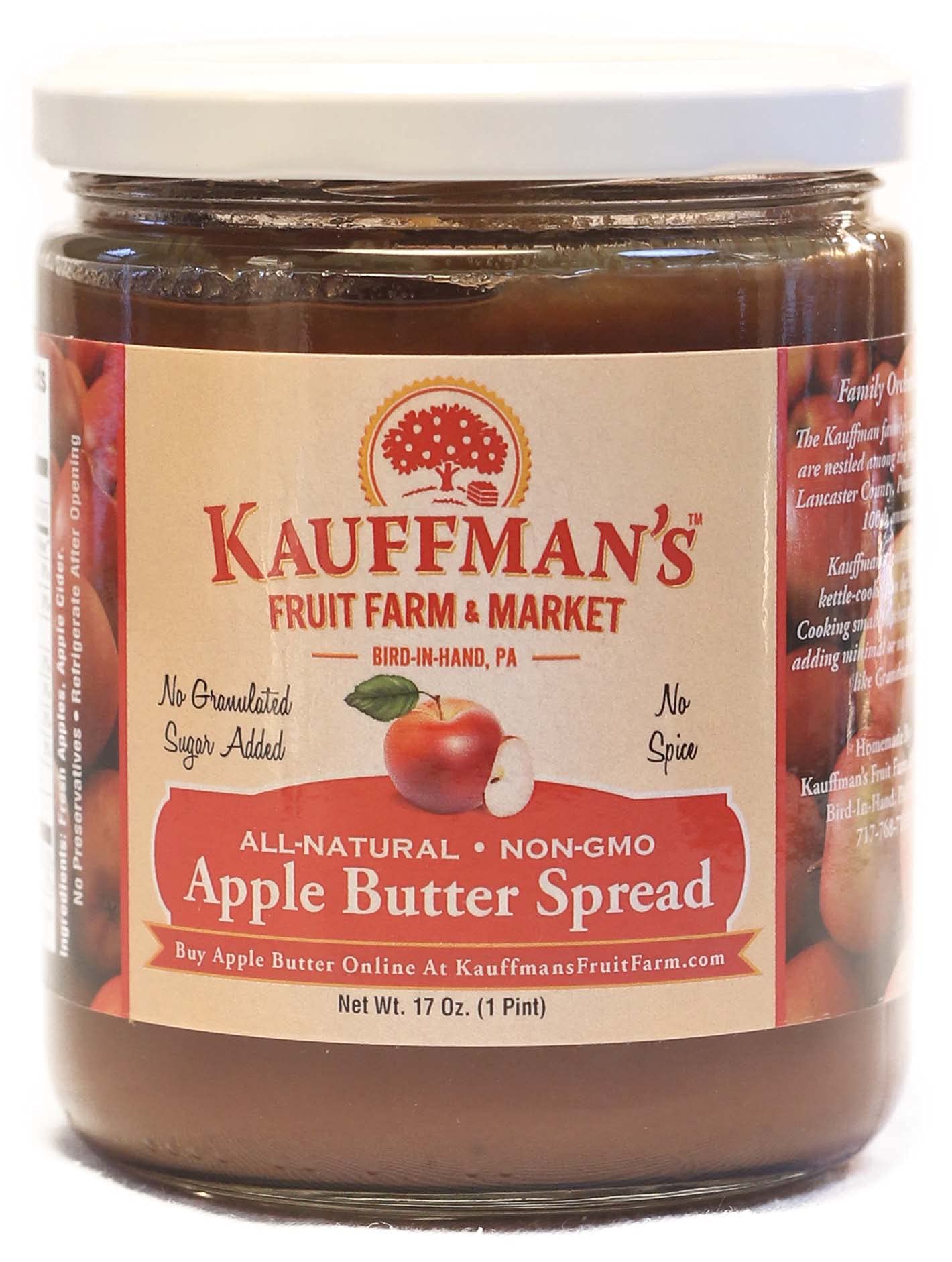 Kauffman's Homemade Apple Butter Spread - All Natural, No Preservatives - 17 Oz Jar (Pack of 2) - Perfect for Toast, Pancakes & Baking Recipes