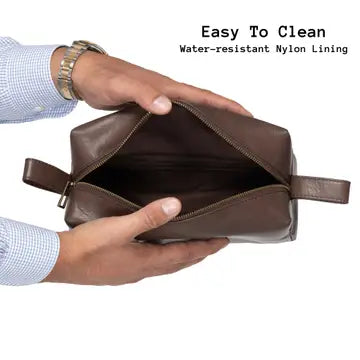 Premium Genuine Leather Dopp Kit Toiletry Bag for Men - Travel Organizer with Multiple Pockets - Perfect for Gym, Business Trips & Weekend Getaways