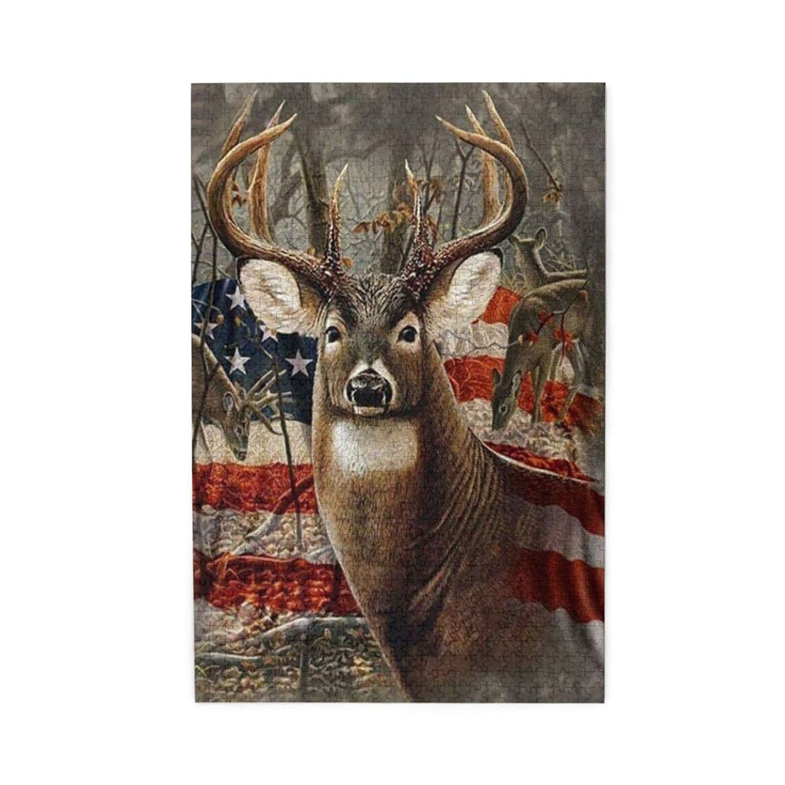 1000-Piece American Flag Deer Oil Painting Jigsaw Puzzle – Challenging & Educational DIY Puzzle Game for Kids, Teens & Adults – Perfect Christmas Gift & Indoor Activity for Family & Friends – Great for Home Decor, Parties & Relaxation