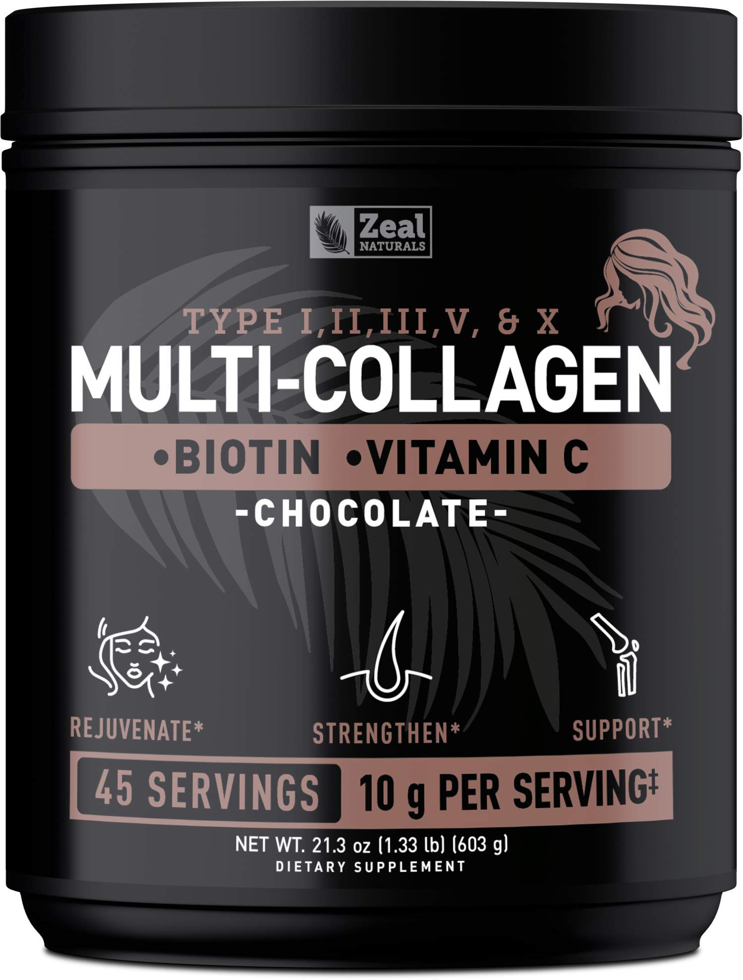 Best Multi Collagen Peptides Powder with Vitamin C & Hyaluronic Acid - Marine, Bovine, Chicken & Eggshell Collagen for Hair, Skin & Nails - Chocolate Flavor (45 Servings) - Supports Joint Health & Anti-Aging for Women & Men