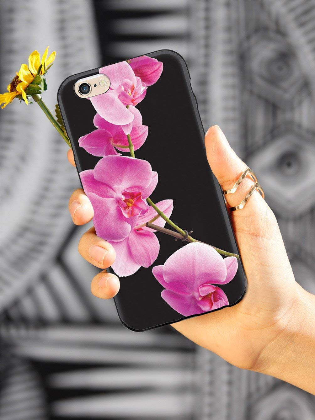 Inspired Cases - Premium 3D Textured Protective Phone Case for Apple iPhone 7 Plus (Pink Orchid & Black) | Shockproof & Anti-Scratch Cover | Perfect for Daily Use, Travel & Outdoor Activities