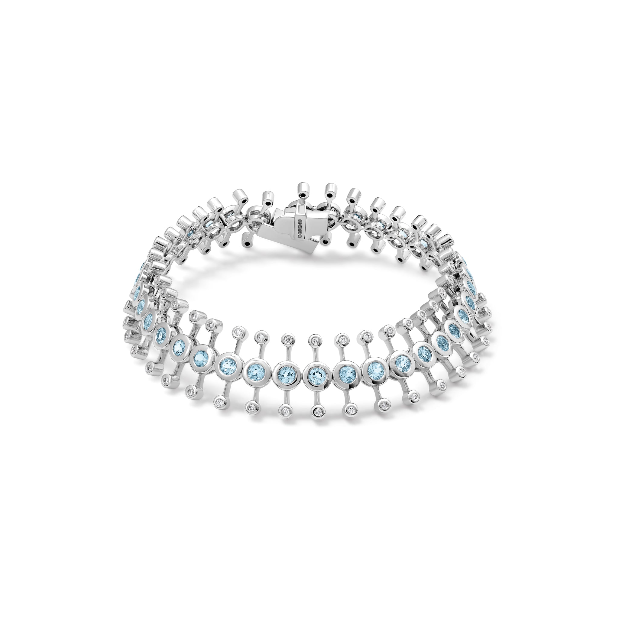 18ct White Gold Mosaic Astrantia Bracelet with Aquamarine & Diamond - Elegant Jewelry for Weddings, Anniversaries & Special Occasions