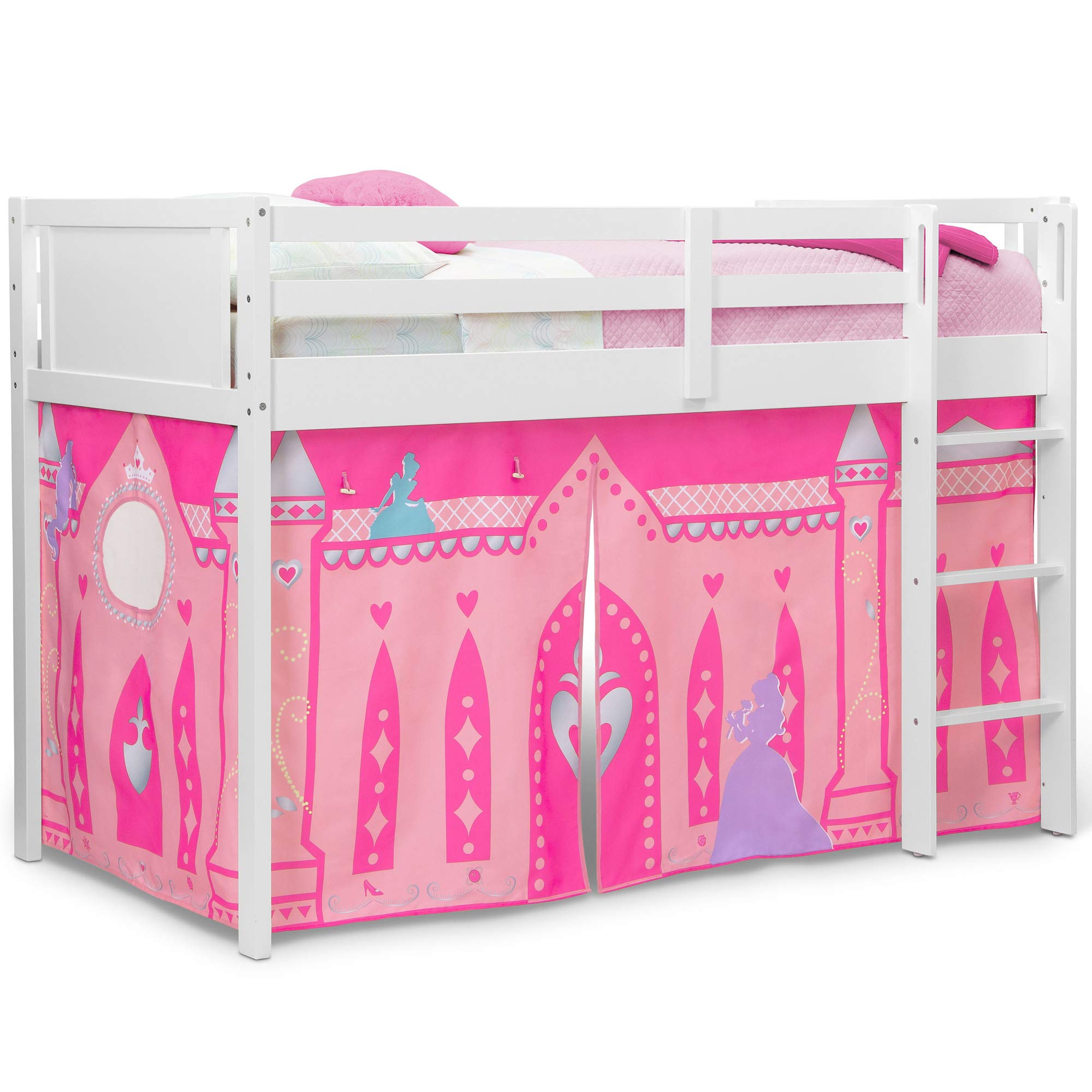 Disney Princess Loft Bed Tent Curtain Set for Low Twin Beds - Kids' Bedroom Decor & Playhouse for Girls' Sleepover Fun