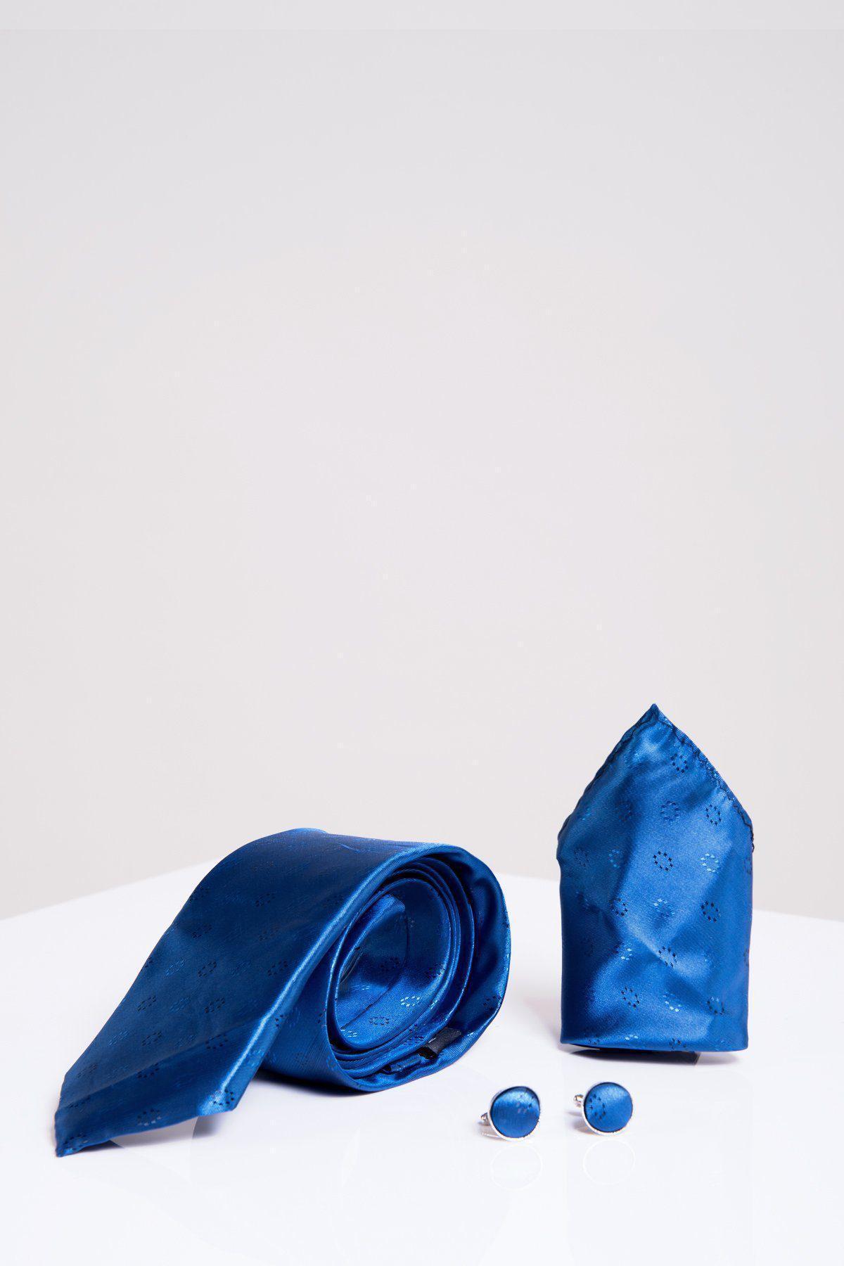 TS CIRCLE Blue Silk Tie and Pocket Square Set for Men - Perfect for Weddings, Business & Formal Events