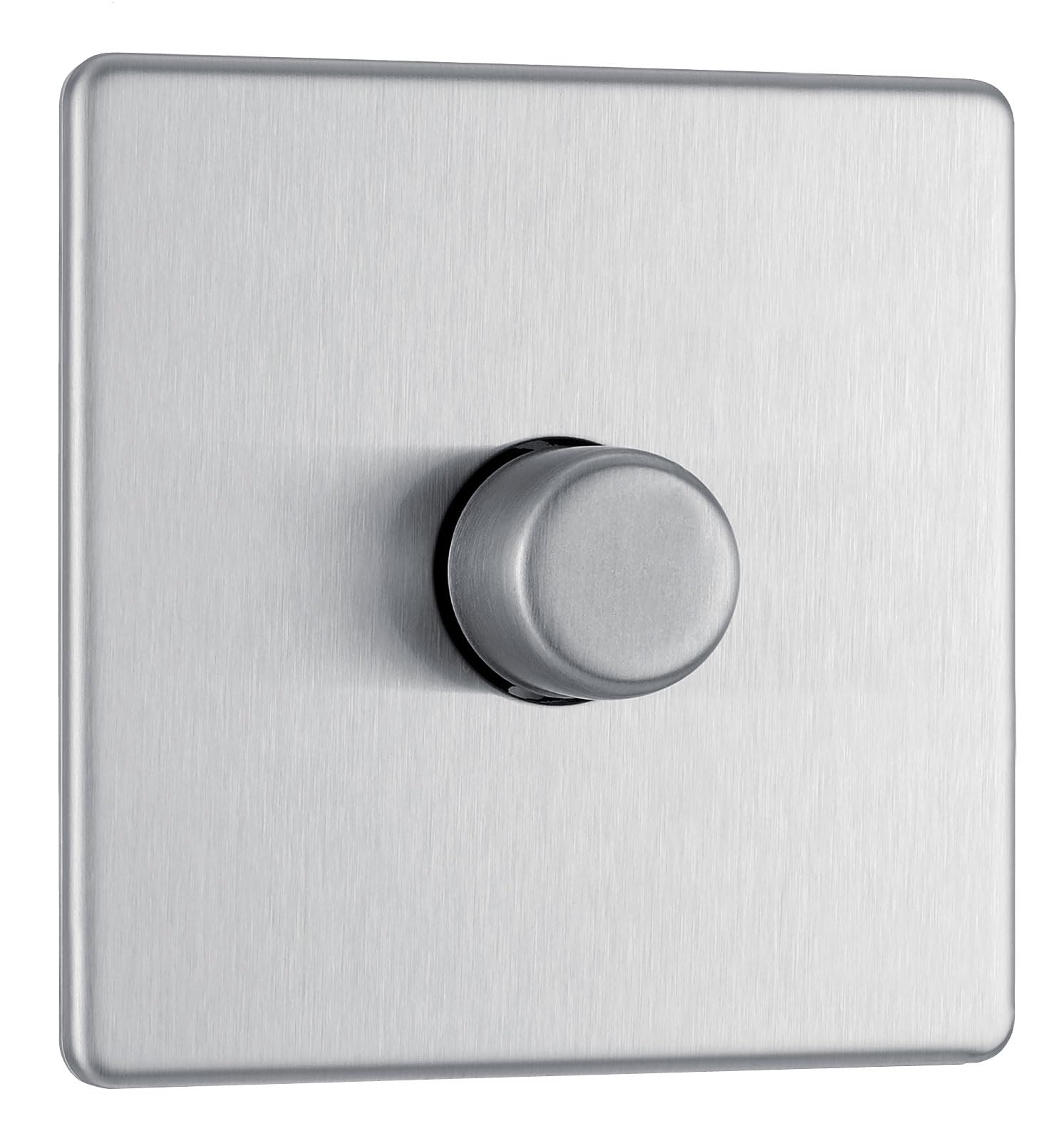 BG Electrical Smart Single Wall Dimmer Switch - 2 Way Screwless Design with Premium Flatplate in Brushed Steel Finish (200W, Model FBS81) - Perfect for Modern Home Lighting Control in Living Rooms & Bedrooms