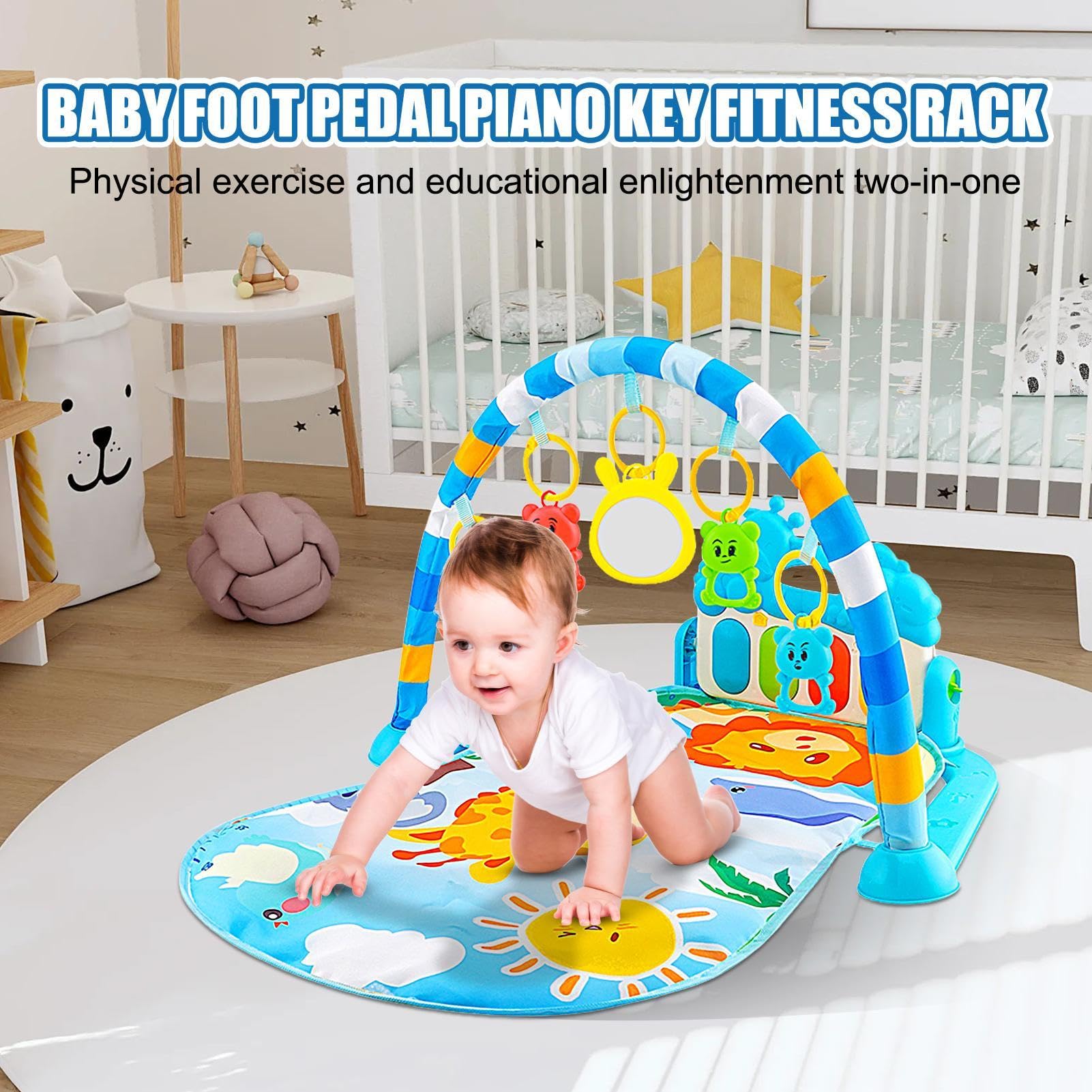 Fovolat Baby Play Mat with Music & Lights - Interactive Toddler Activity Gym with 5 Sensory Toys & Piano for Boys & Girls Ages 3-12 Months - Perfect for Tummy Time, Crawling & Early Learning Play