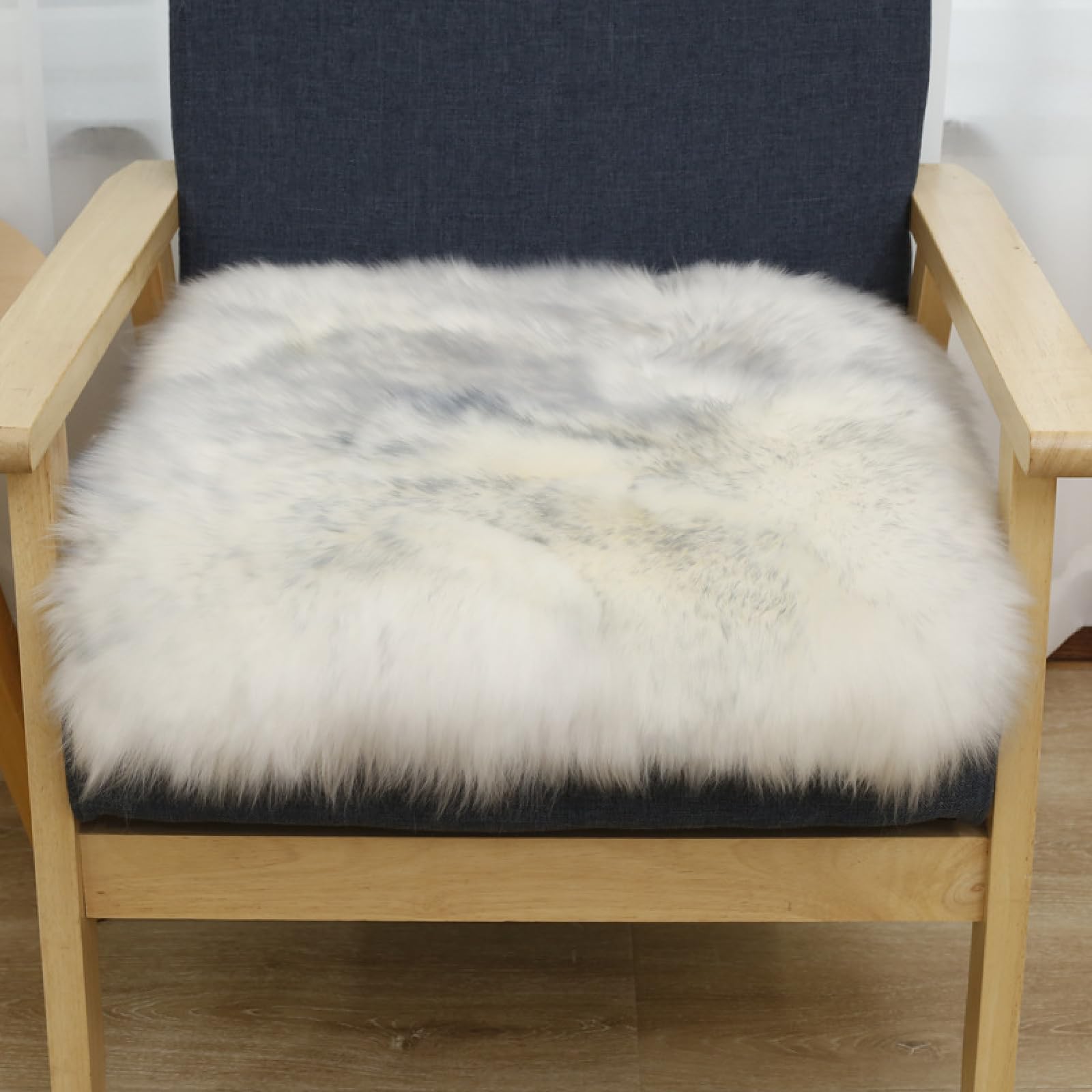 OKAYDA 18x18 Inch Natural Wool Sheepskin Chair Pad - Non-Slip Square Seat Cushion for Office Chairs, Dining Chairs, Car Seats & Sofas (Grey Tips) - Soft & Comfortable Home & Office Decor Accessory