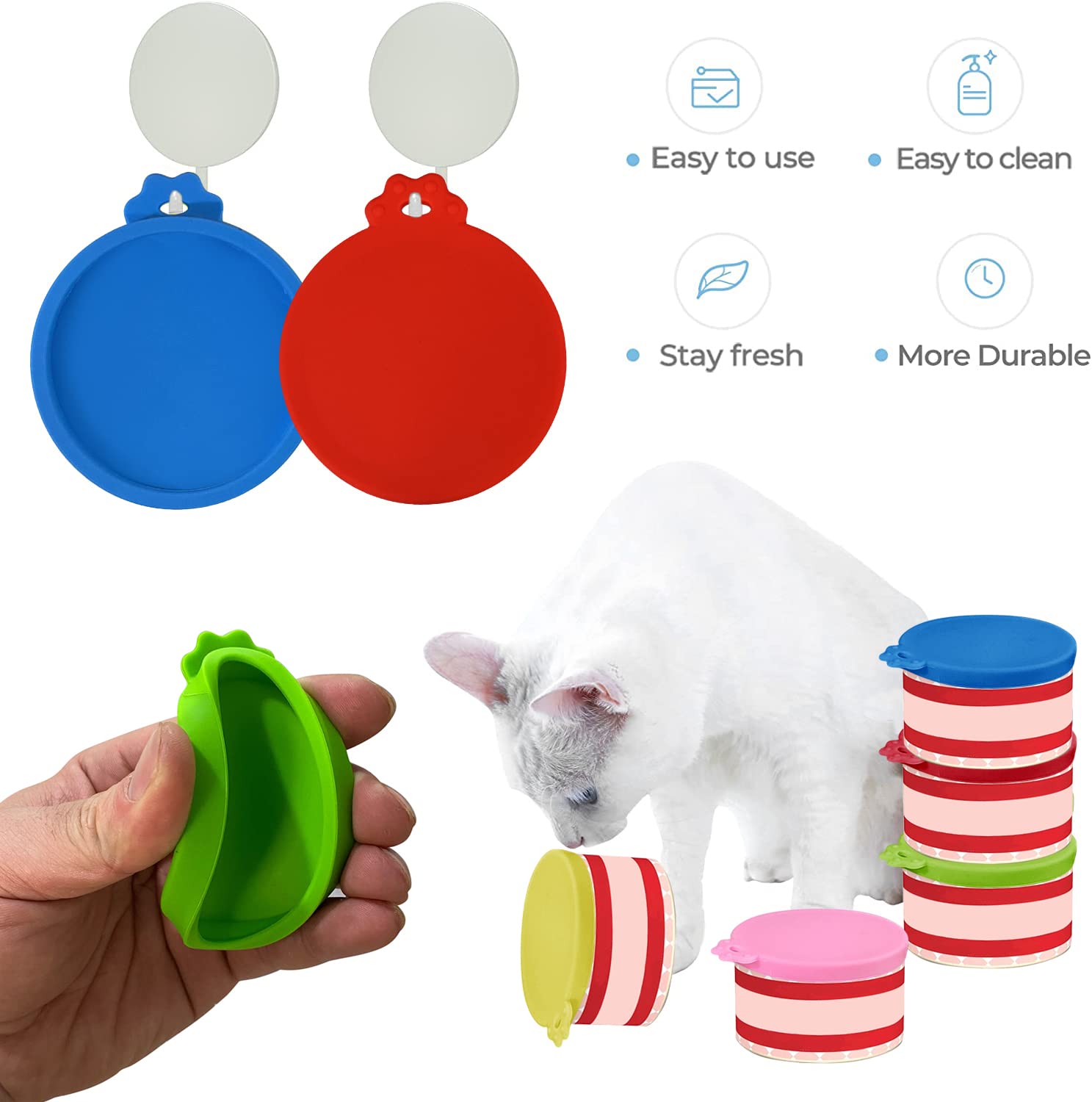 AQSXO 4 Pack Silicone Pet Food Can Lids - Reusable Covers for 3 oz & 2.5 oz Cat Food Cans - Keep Pet Food Fresh & Airtight - Perfect for Storage, Travel & Portion Control