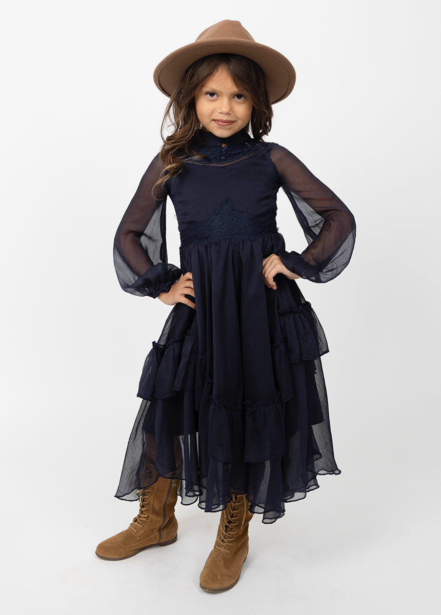 Kimaya Women's Elegant Midnight Blue Dress - Perfect for Evening Parties, Weddings & Special Occasions