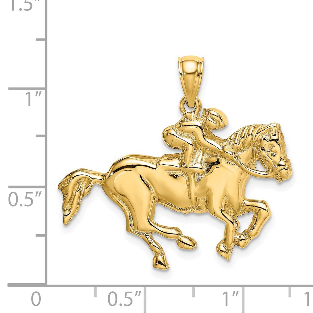Gold Large Jockey on Horse Pendant Necklace - Model K6541 | Elegant Equestrian Jewelry for Women, Perfect Gift for Horse Lovers & Equestrian Events