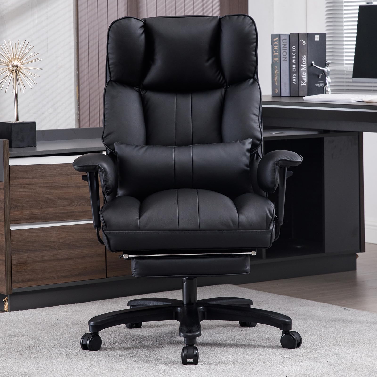 Big and Tall Office Chair for Heavy People – 500lbs Weight Capacity, Wide Seat Executive Desk Chair with High Back, Footrest & Ergonomic Lumbar Support – Premium Computer Task Chair for Home & Office (Black)