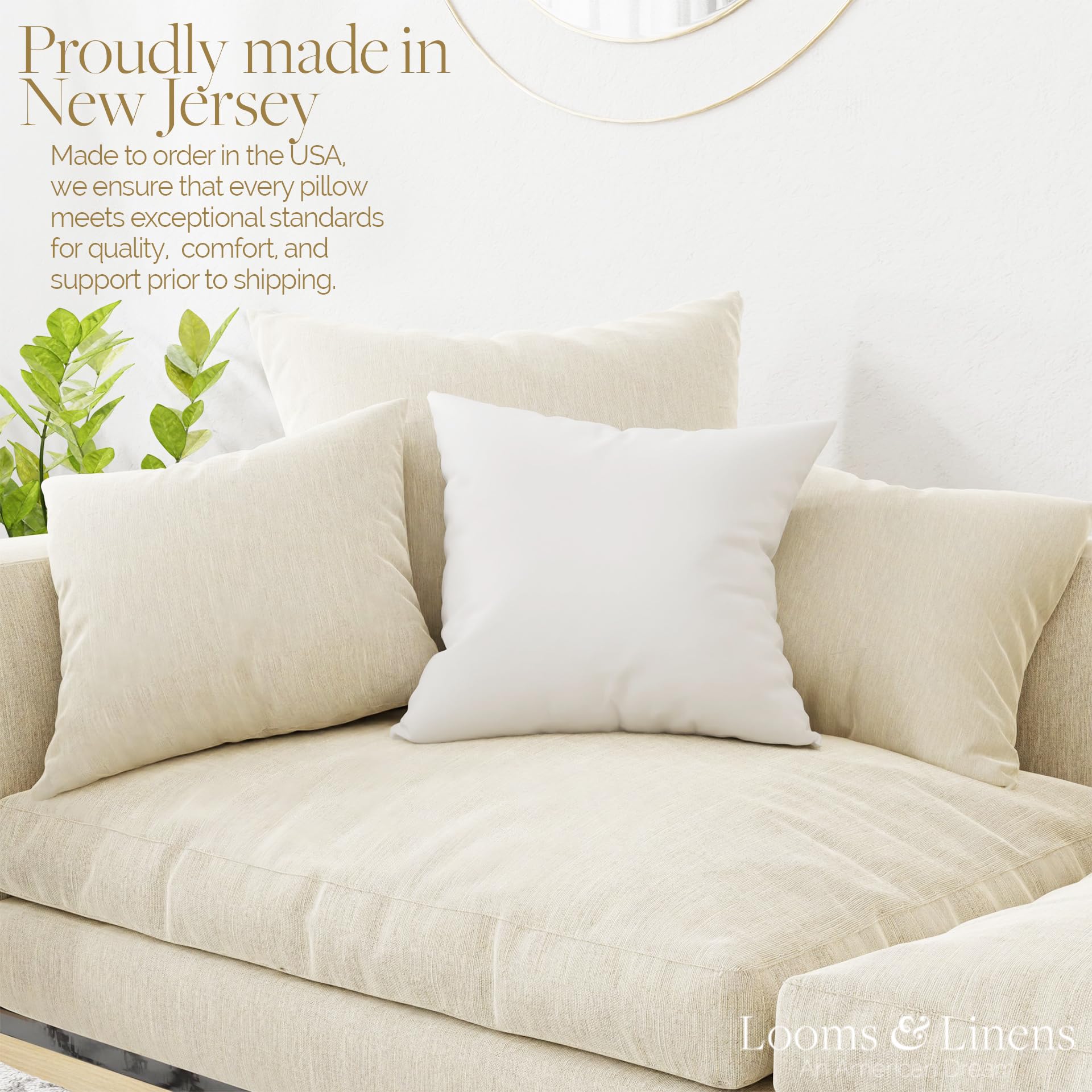 26x26 Inch Hypoallergenic Euro Sham Pillow Inserts - Pack of 4, Premium Pillow Stuffing, Made in USA - Perfect for Bed, Sofa & Home Decor by Looms and Linens
