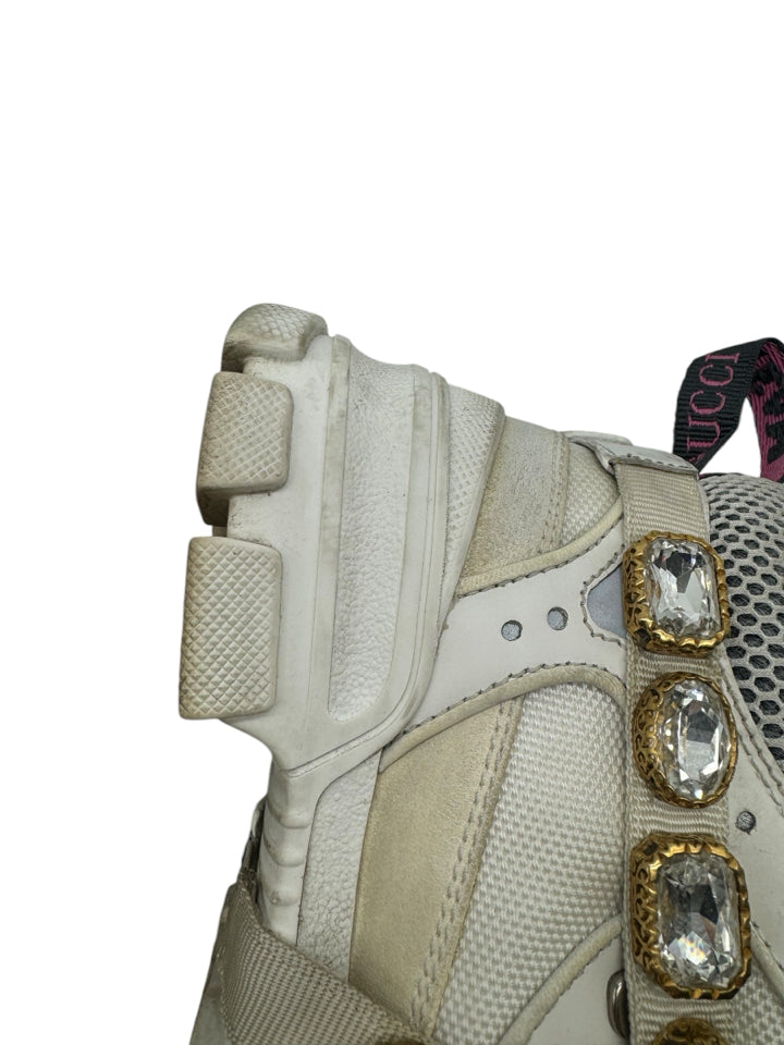 Gucci White Flashtrek Crystal Strap Sneakers - Women's Size 36 (US 6) | Fashionable Running Shoes for Casual Wear, Gym & Street Style