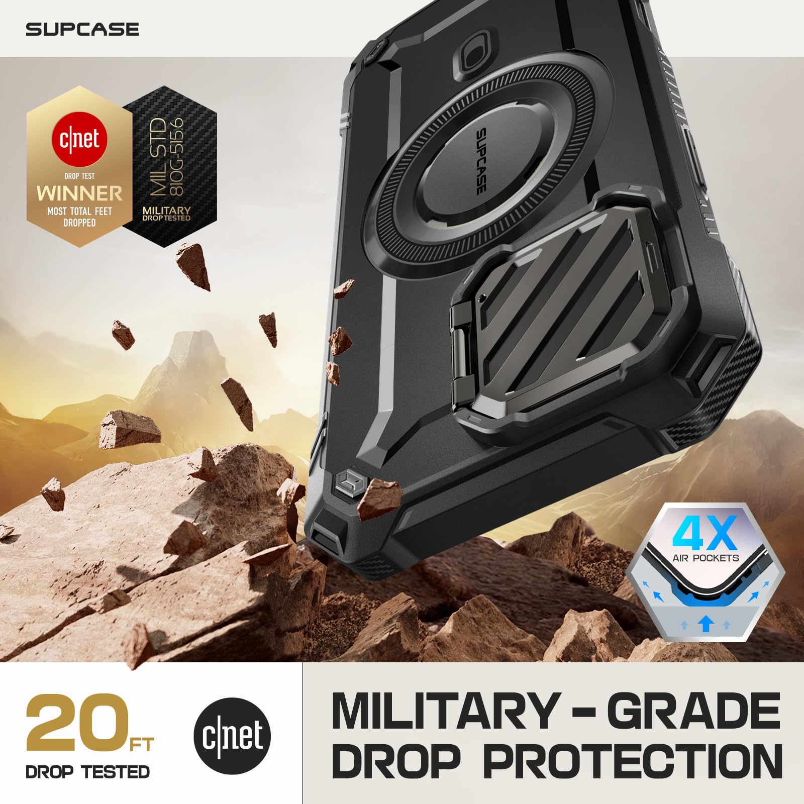 SUPCASE iPhone 16 Pro Max Case with Camera Cover & Kickstand - Military-Grade Rugged Magnetic Phone Case | Magsafe Compatible | Shockproof Protection | Perfect for Outdoor Adventures, Work & Travel - Black