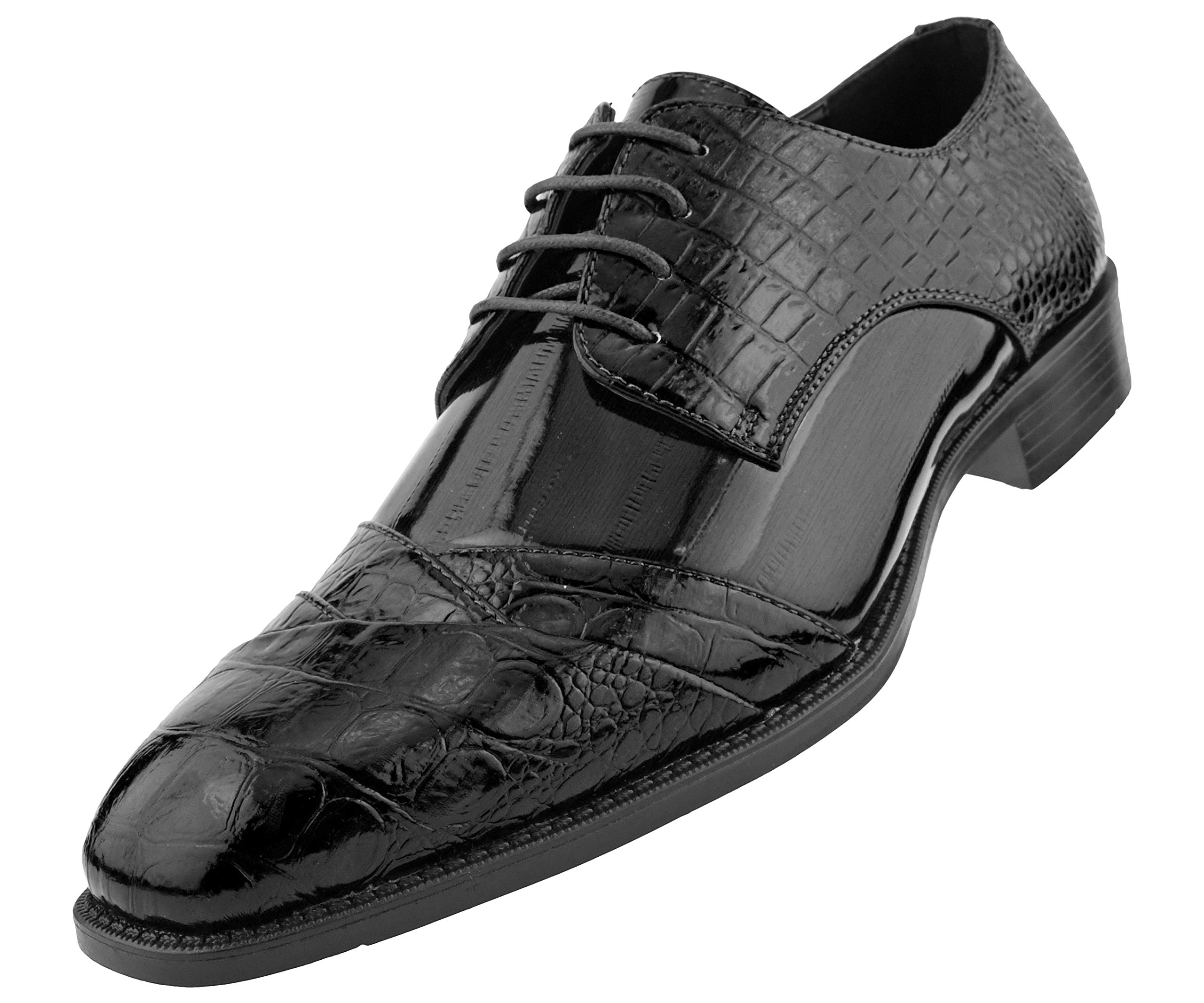 Bolano Bandit Men's Cap Toe Oxford Dress Shoes | Alligator Print Formal Shoes | Croc Folded Oxfords for Business, Weddings & Special Occasions