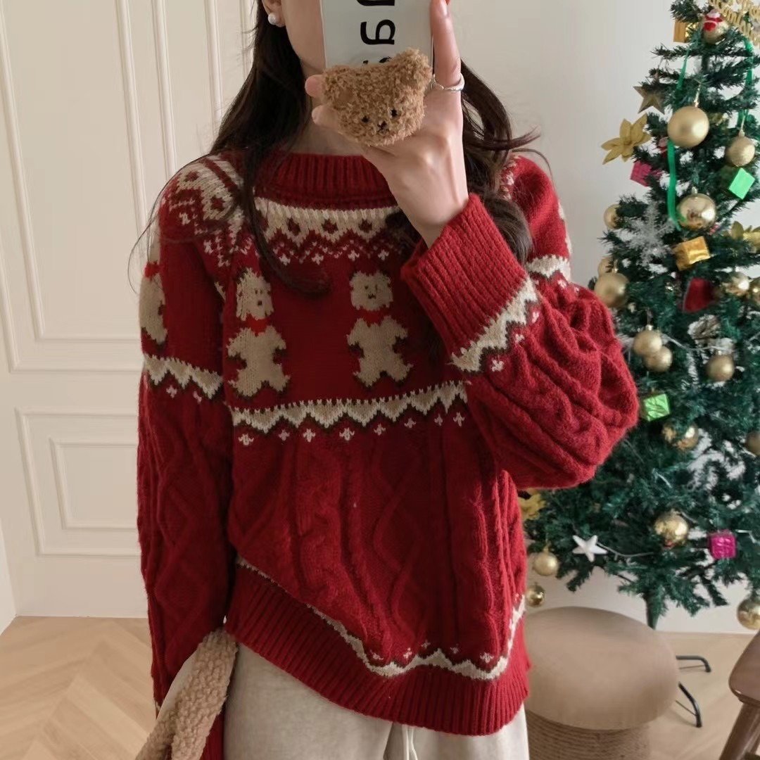 Vintage Knit Sweater for Women - Cozy Loose Fit Winter Christmas Pullover - Perfect for Holiday Parties & Casual Outfits
