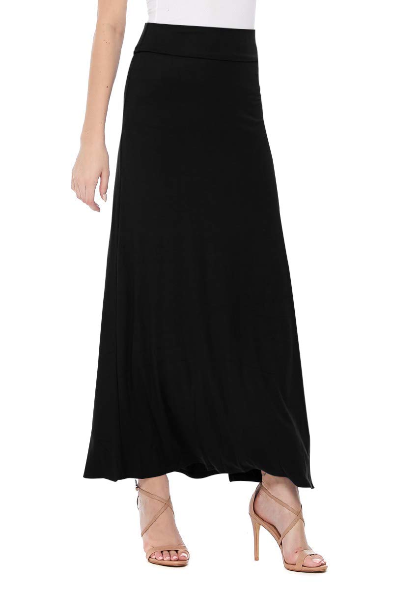 FashionJOA Women's Stretchy Flowy Maxi Skirt with Elastic Waistband - Comfortable & Stylish Summer Beach Dress for Casual Outings, Vacations & Boho Fashion
