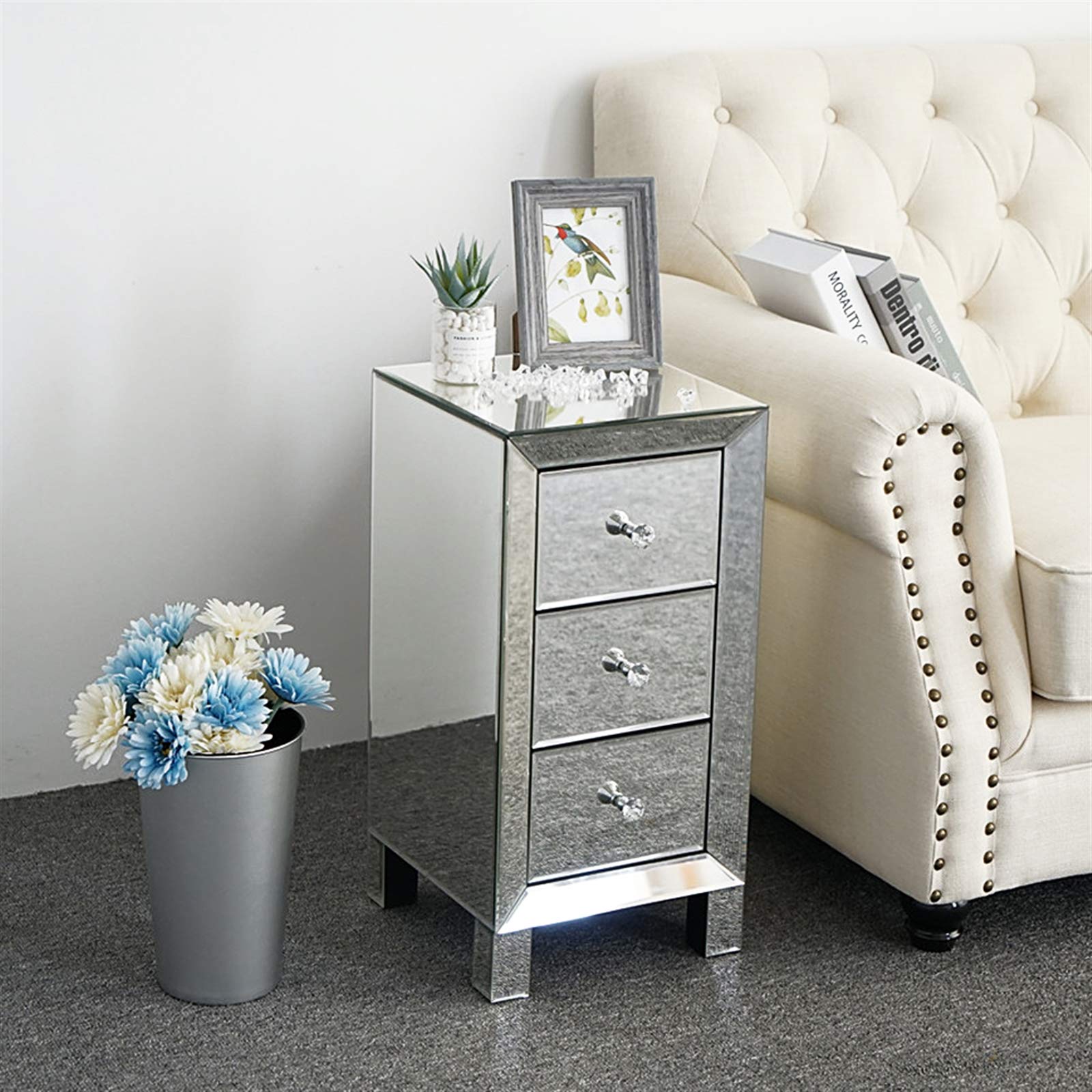 HomVent Silver Mirrored Vanity Desk with 3 Drawers - Modern Makeup Dressing Table, Glass Console Table & Entryway Storage Furniture for Bedroom, Living Room & Bathroom Organization