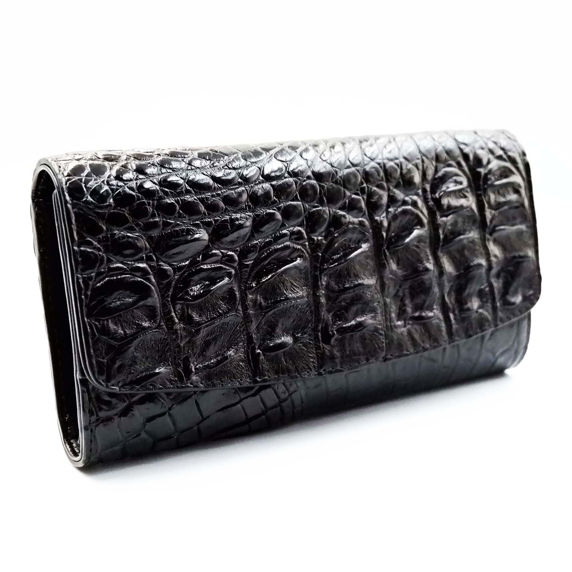 Stylish Black Crocodile Leather Women's Tri-Fold Wallet with Backbone Design - Perfect for Evening Parties, Business Meetings & Everyday Use