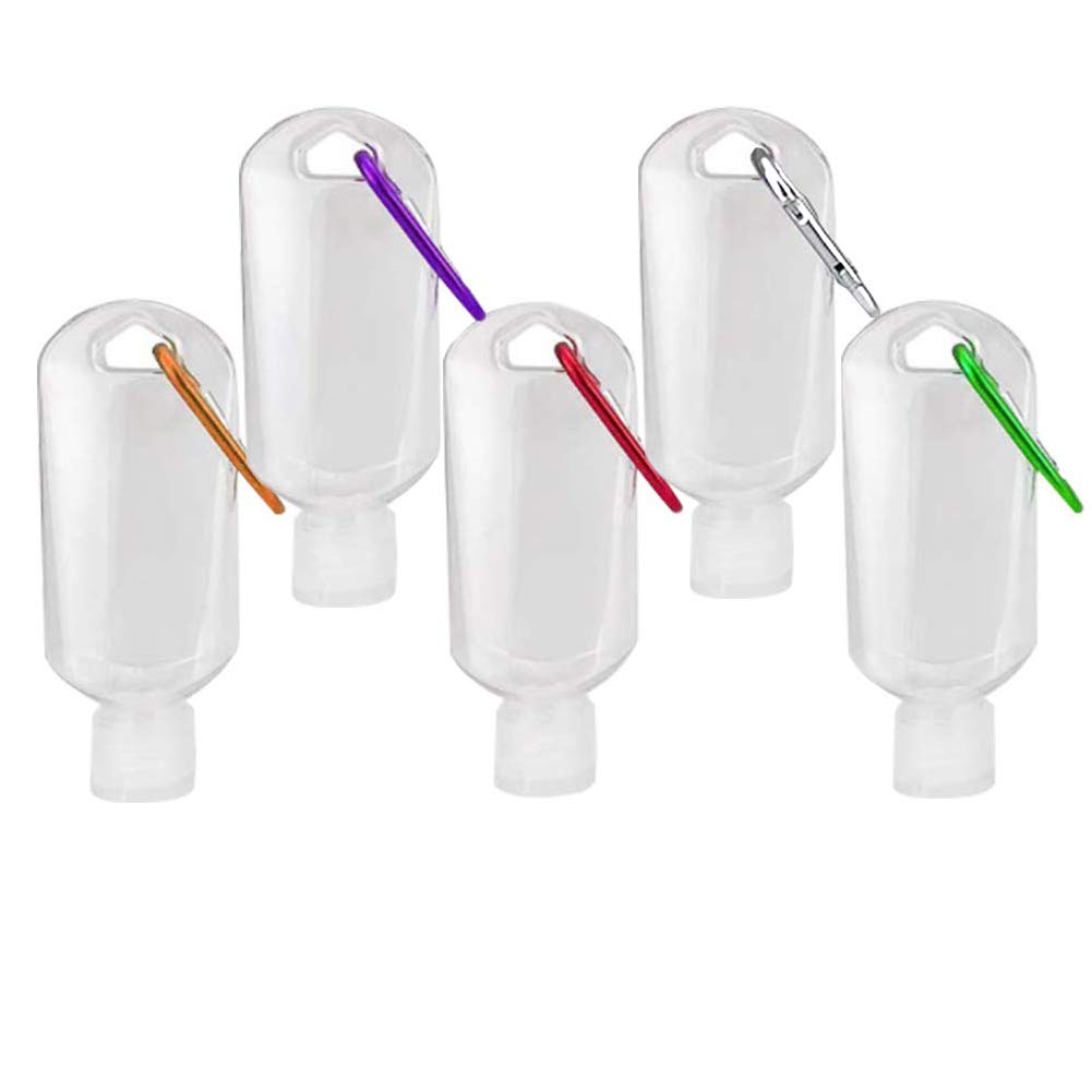 VerteLife 5PCS 50ml Refillable Travel Bottles with Keychain Clip - Leak-Proof Clear Plastic Empty Containers for Hand Sanitizer, Cosmetics, Toiletries & Liquids (5 Colors) | Perfect for Air Travel, Gym, Camping & Daily Essentials