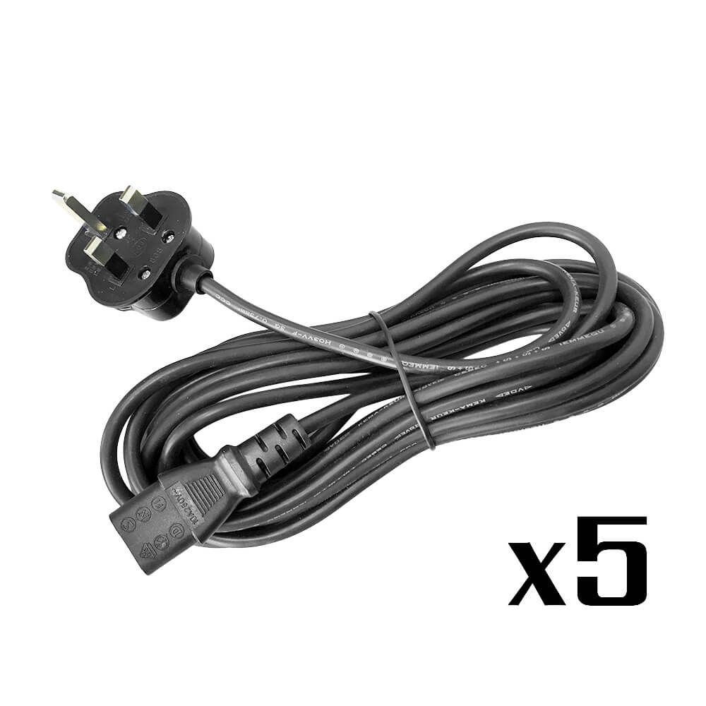 5 Pack UK Power Cables - 3 Pin Plug with 13A Fuse Pre-Installed | Replacement/Spare Power Cord for Computers, Monitors, TVs & Home Appliances | Safe & Durable Electrical Supply