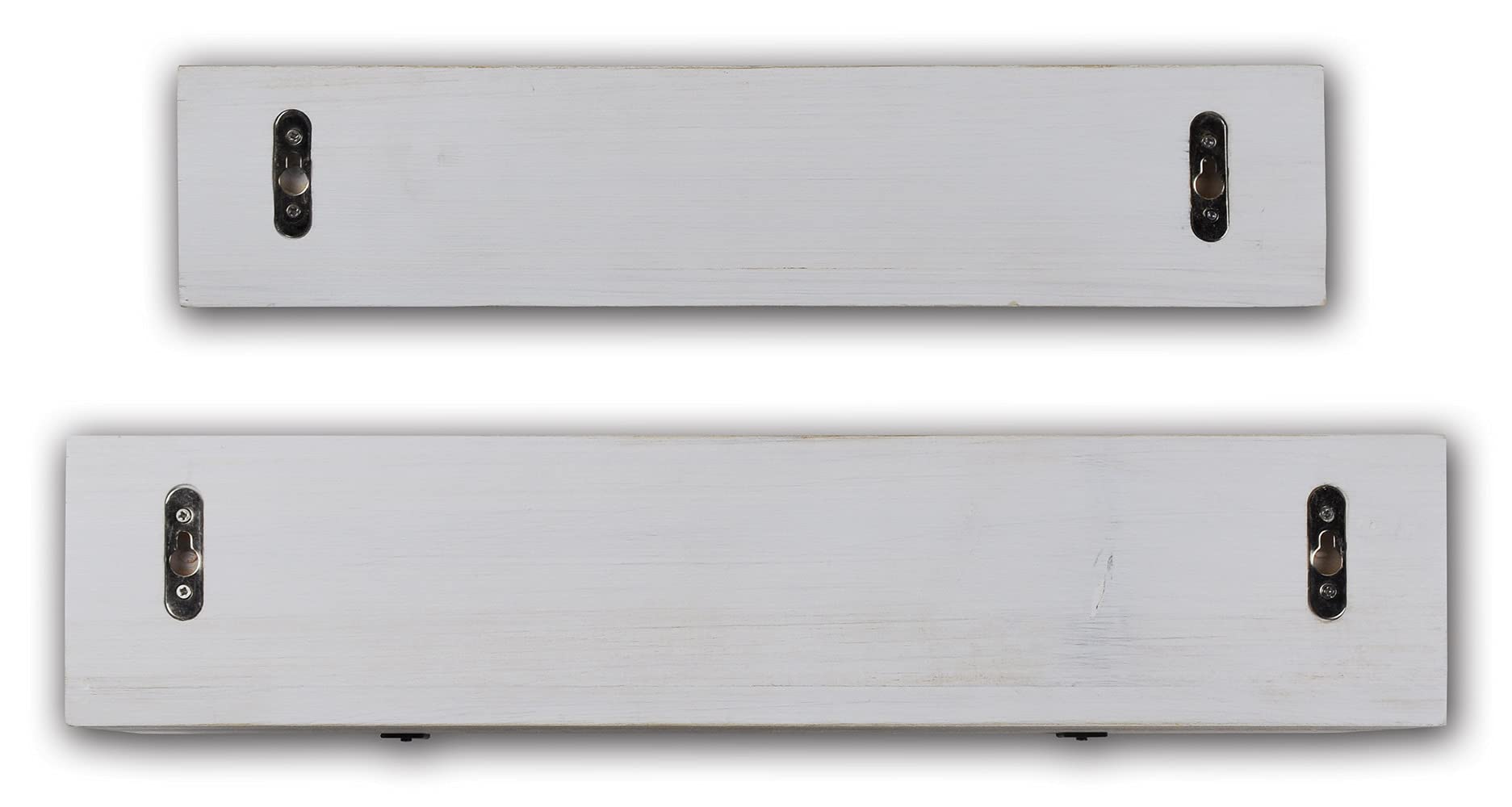 Spiretro Floating RV Shelves Set of 2 - Rustic Wood with Metal Rail (Large & Small) - White Wall Mounted Storage for Bathroom, Living Room, Bedroom & Kitchen - Perfect for RV, Tiny Homes & Small Space Organization
